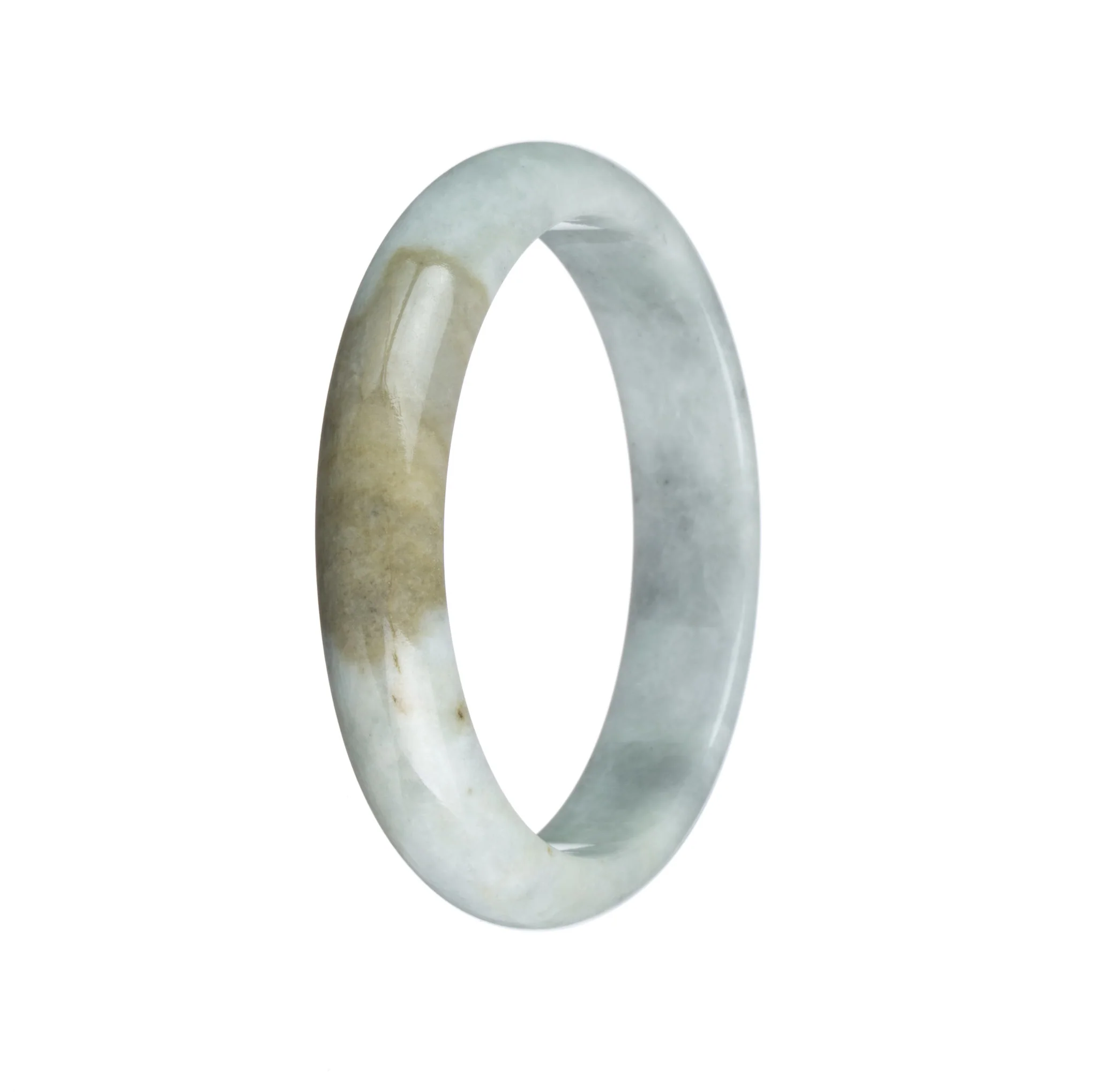 Genuine Type A Pale Green and Brown with Grey Pattern Jade Bracelet - 56mm Half Moon - Image 3