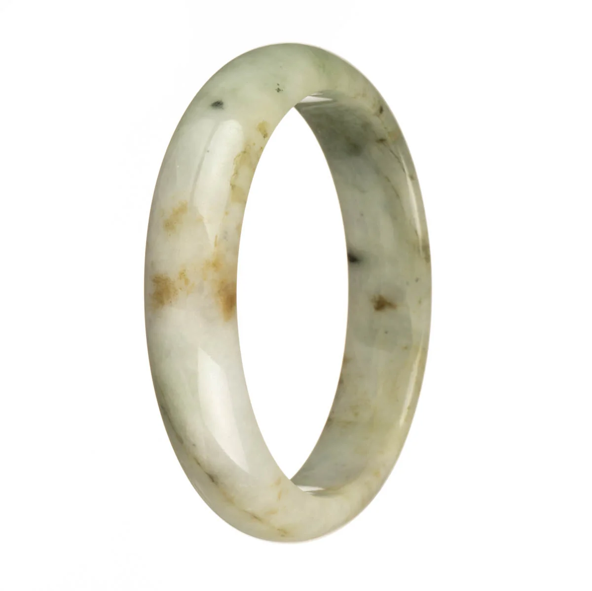Genuine Grade A Green and White with Brown Spots Traditional Jade Bangle Bracelet - 65mm Half Moon - Image 2