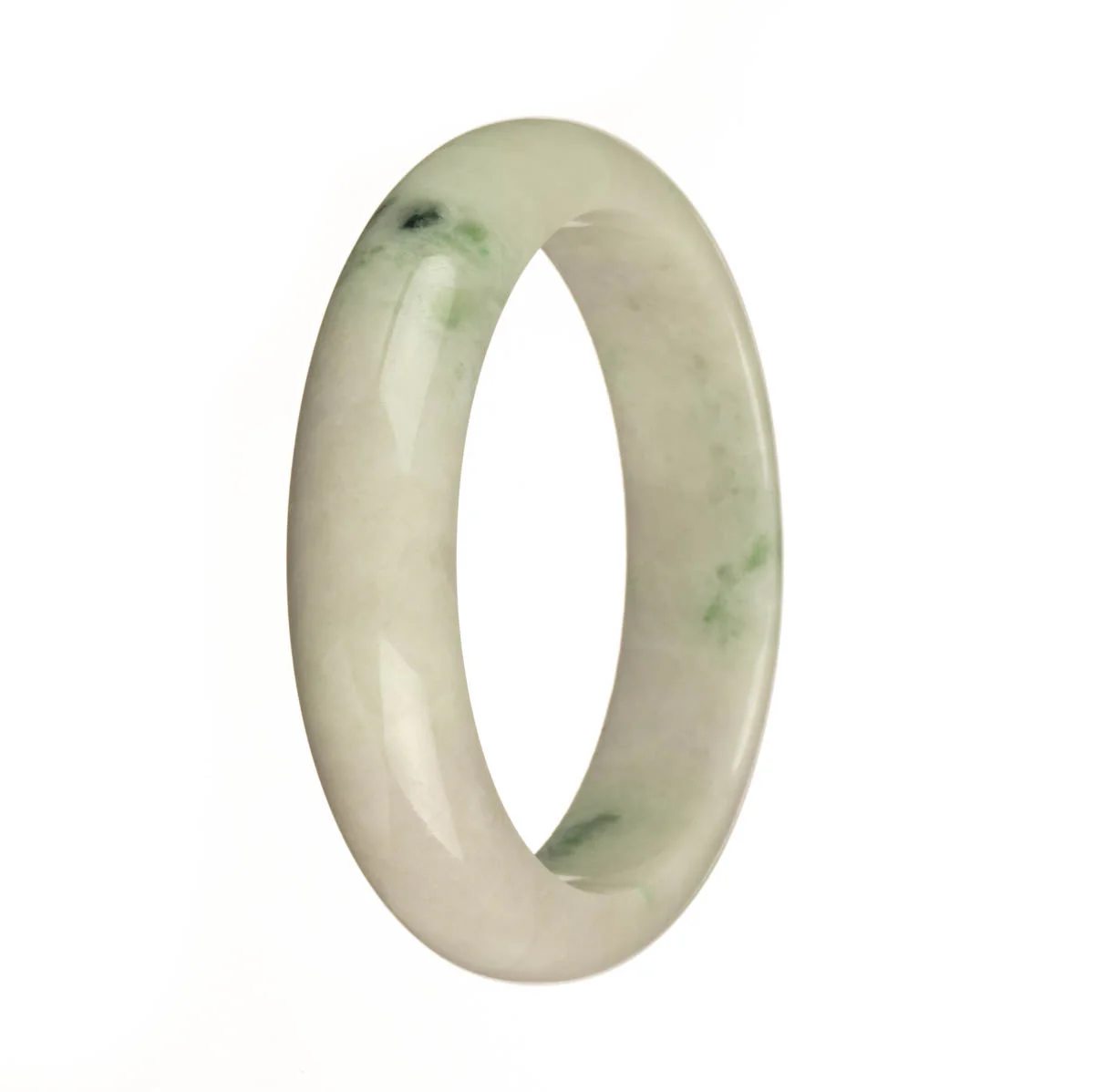 Certified Grade A White, Apple Green and Dark Green Spots Traditional Jade Bangle Bracelet - 59mm Half Moon