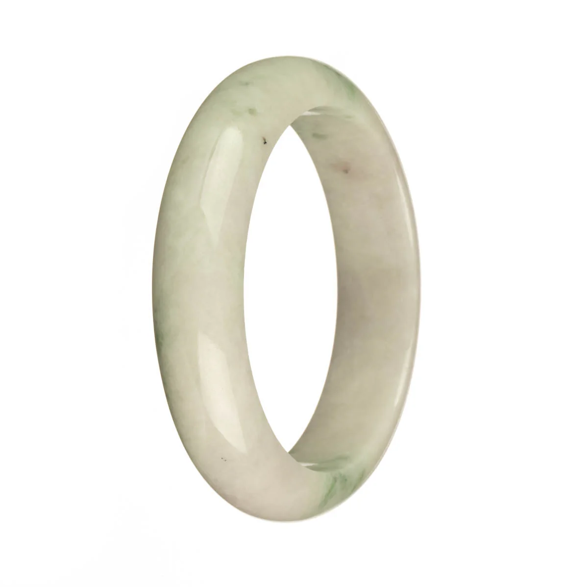Certified Grade A White, Apple Green and Dark Green Spots Traditional Jade Bangle Bracelet - 59mm Half Moon - Image 2