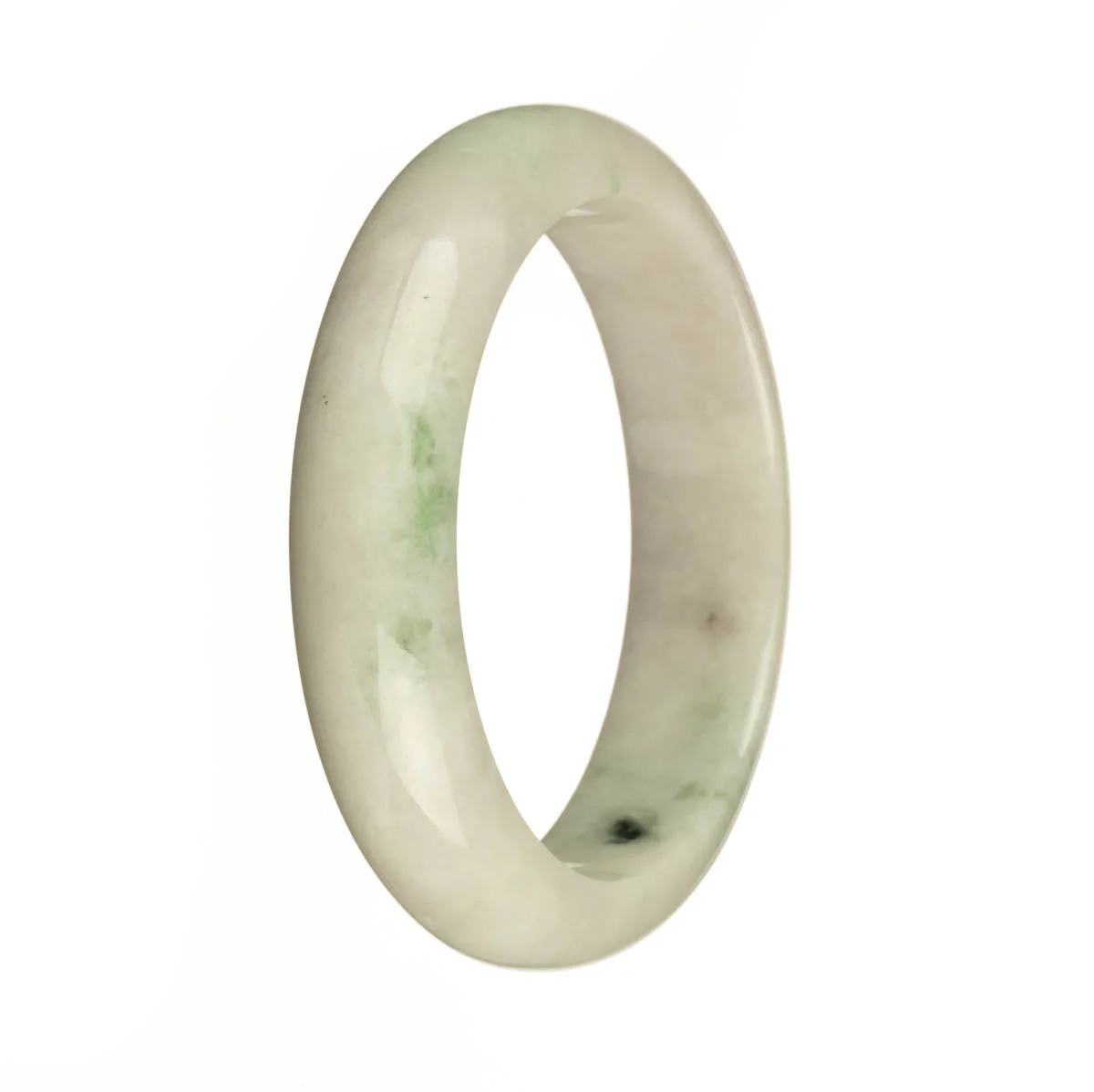 Certified Grade A White, Apple Green and Dark Green Spots Traditional Jade Bangle Bracelet - 59mm Half Moon - Image 3