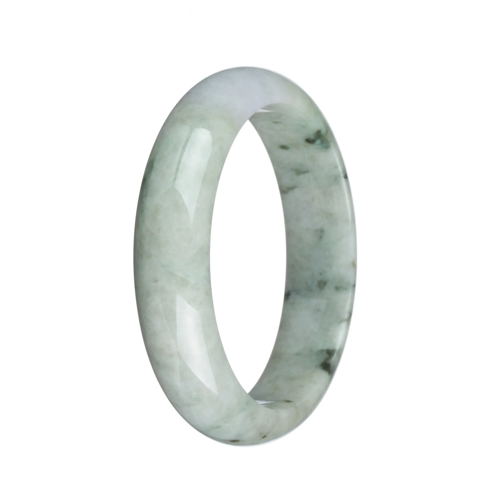 Genuine Grade A Pale Green and White with Dark Green Patterns Jadeite Jade Bangle - 59mm Half Moon - Image 2