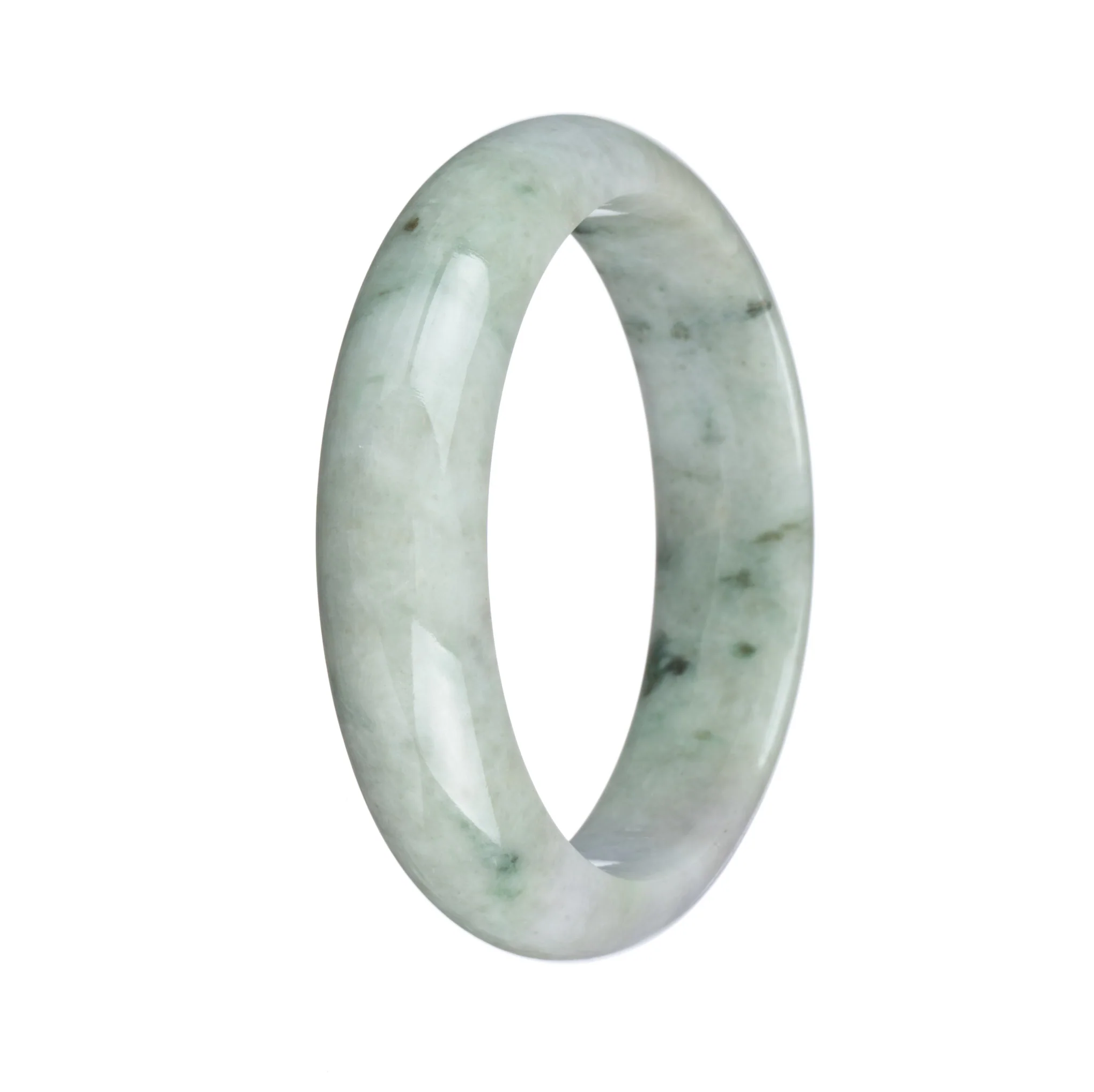 Genuine Grade A Pale Green and White with Dark Green Patterns Jadeite Jade Bangle - 59mm Half Moon - Image 3