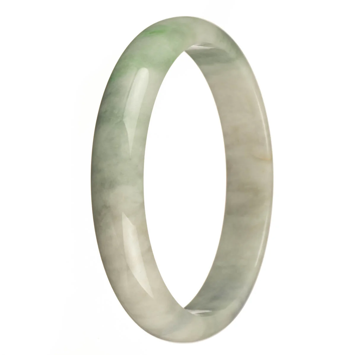 Authentic Type A White with Green Pattern, Apple Green and Lavender Spots Burma Jade Bangle - 79mm Half Moon