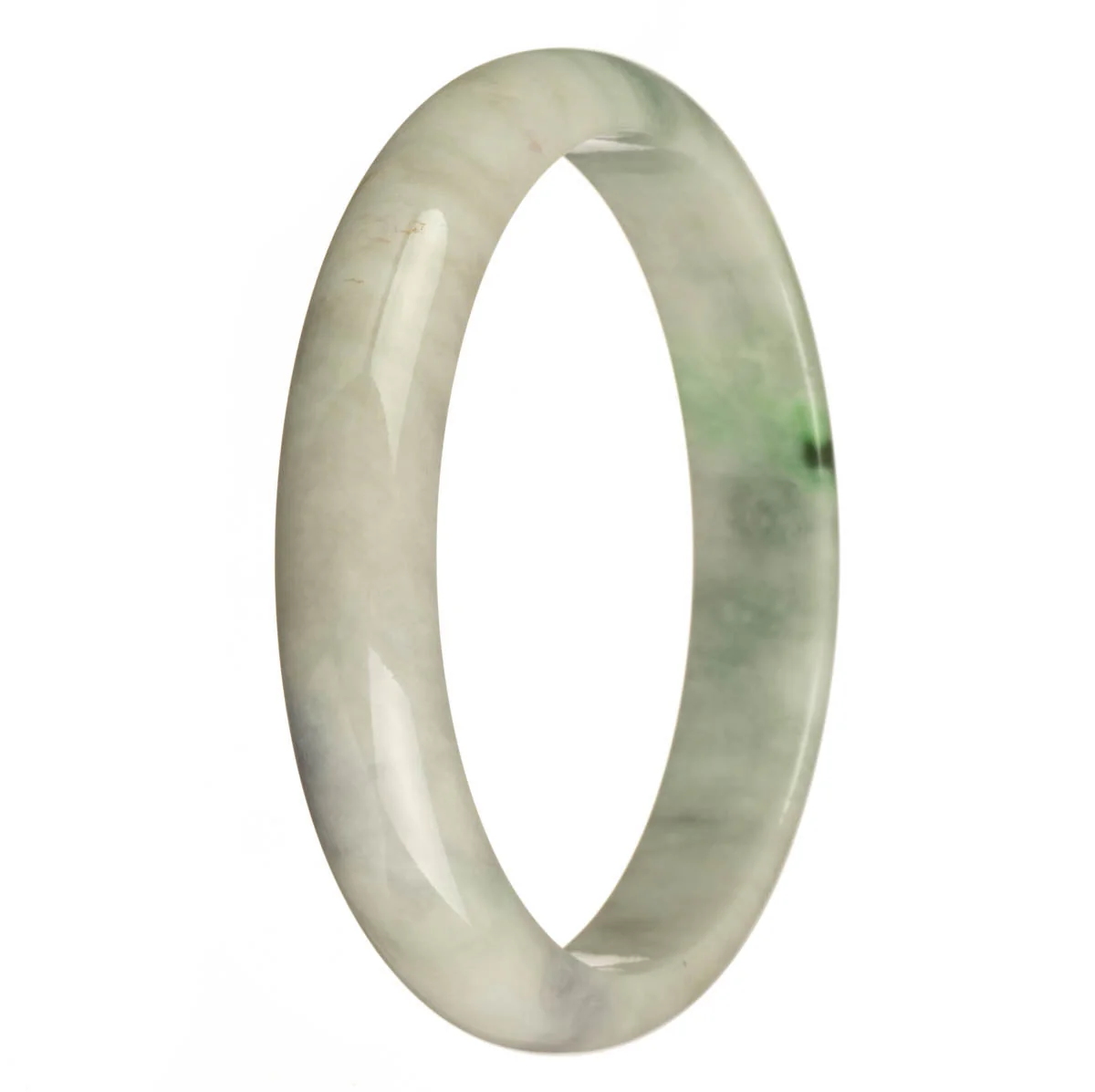 Authentic Type A White with Green Pattern, Apple Green and Lavender Spots Burma Jade Bangle - 79mm Half Moon - Image 2