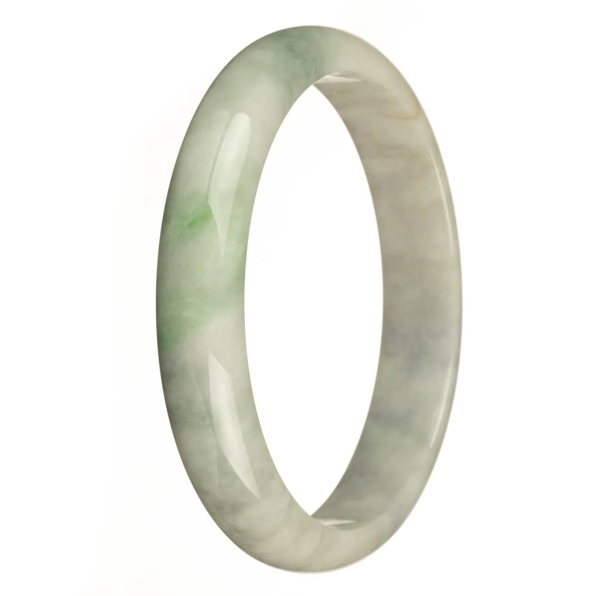 Authentic Type A White with Green Pattern, Apple Green and Lavender Spots Burma Jade Bangle - 79mm Half Moon - Image 3