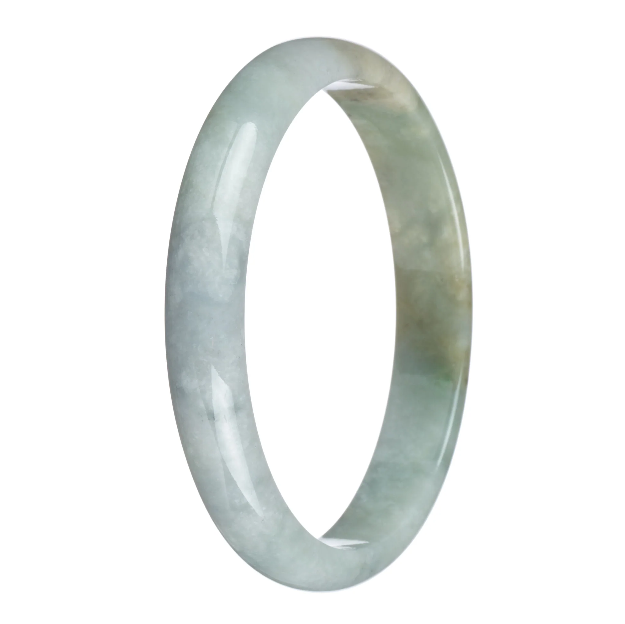 Genuine Natural Green with Yellow and Grey Patches Burmese Jade Bangle Bracelet - 77mm Half Moon - Image 2
