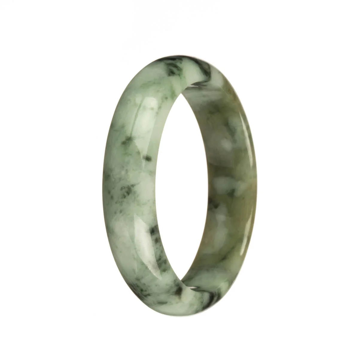 Real Untreated Green with Dark Green Pattern Traditional Jade Bangle - 55mm Half Moon - Image 2
