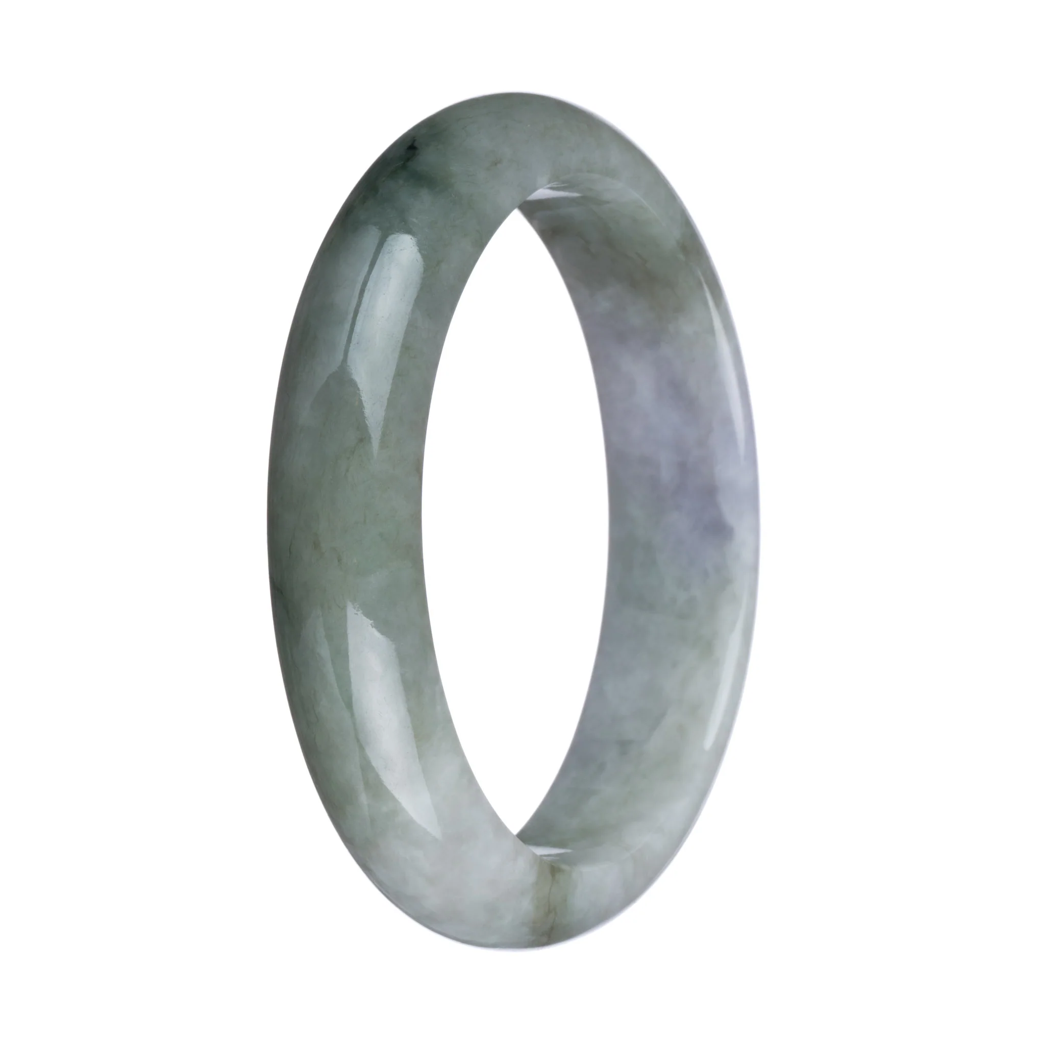 Genuine Type A Green and White with Lavender Patch Jadeite Bracelet - 62mm Half Moon - Image 3