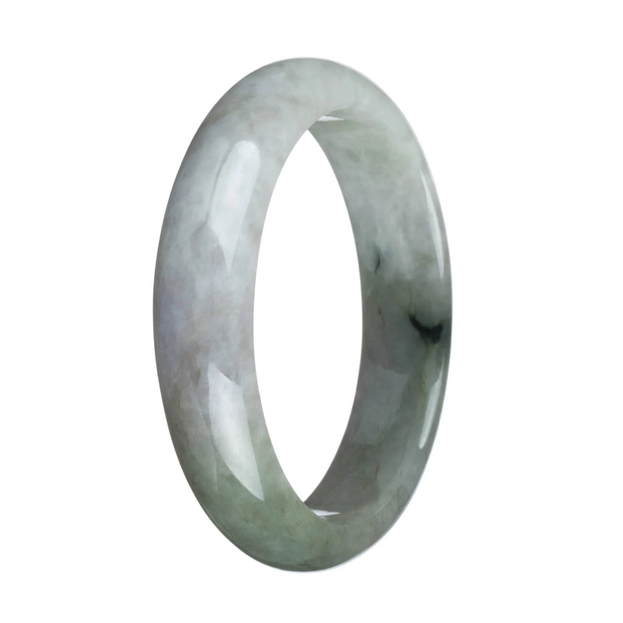 Certified Grade A Grey and Green Traditional Jade Bangle - 62mm Half Moon - Image 2