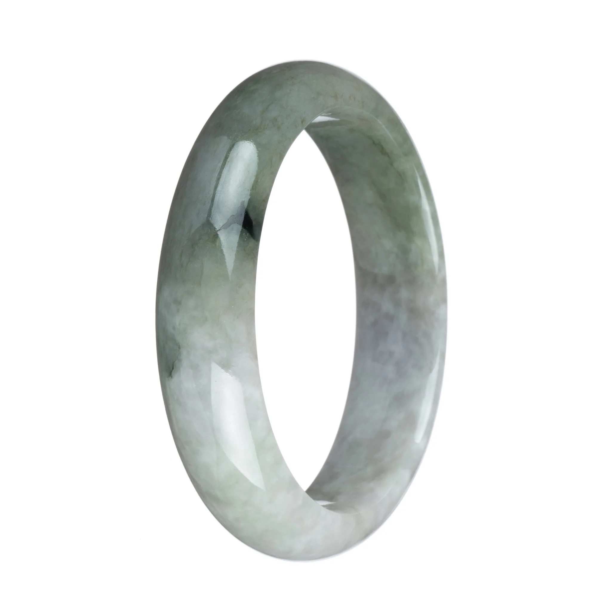 Certified Grade A Grey and Green Traditional Jade Bangle - 62mm Half Moon - Image 3