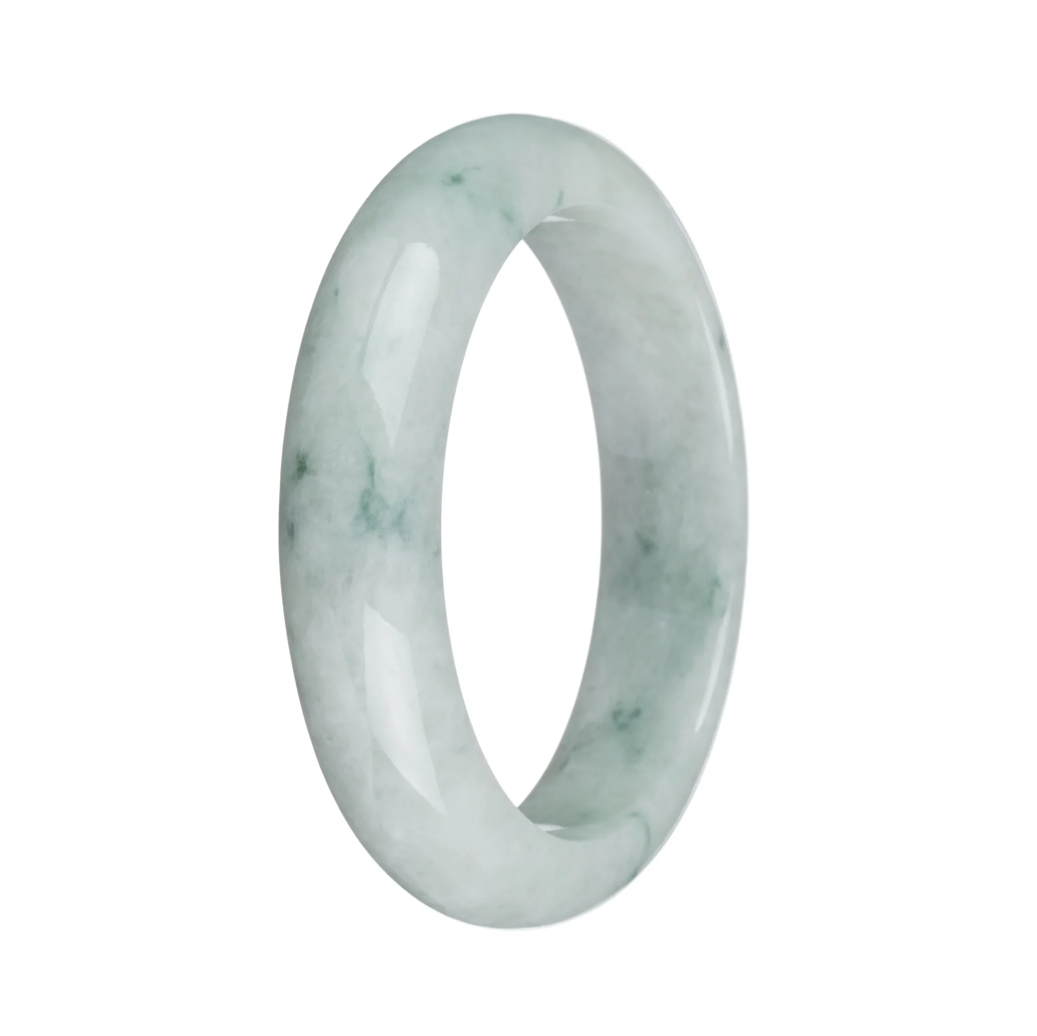 Genuine Grade A White with Green Pattern Jade Bracelet - 58mm Half Moon - Image 2