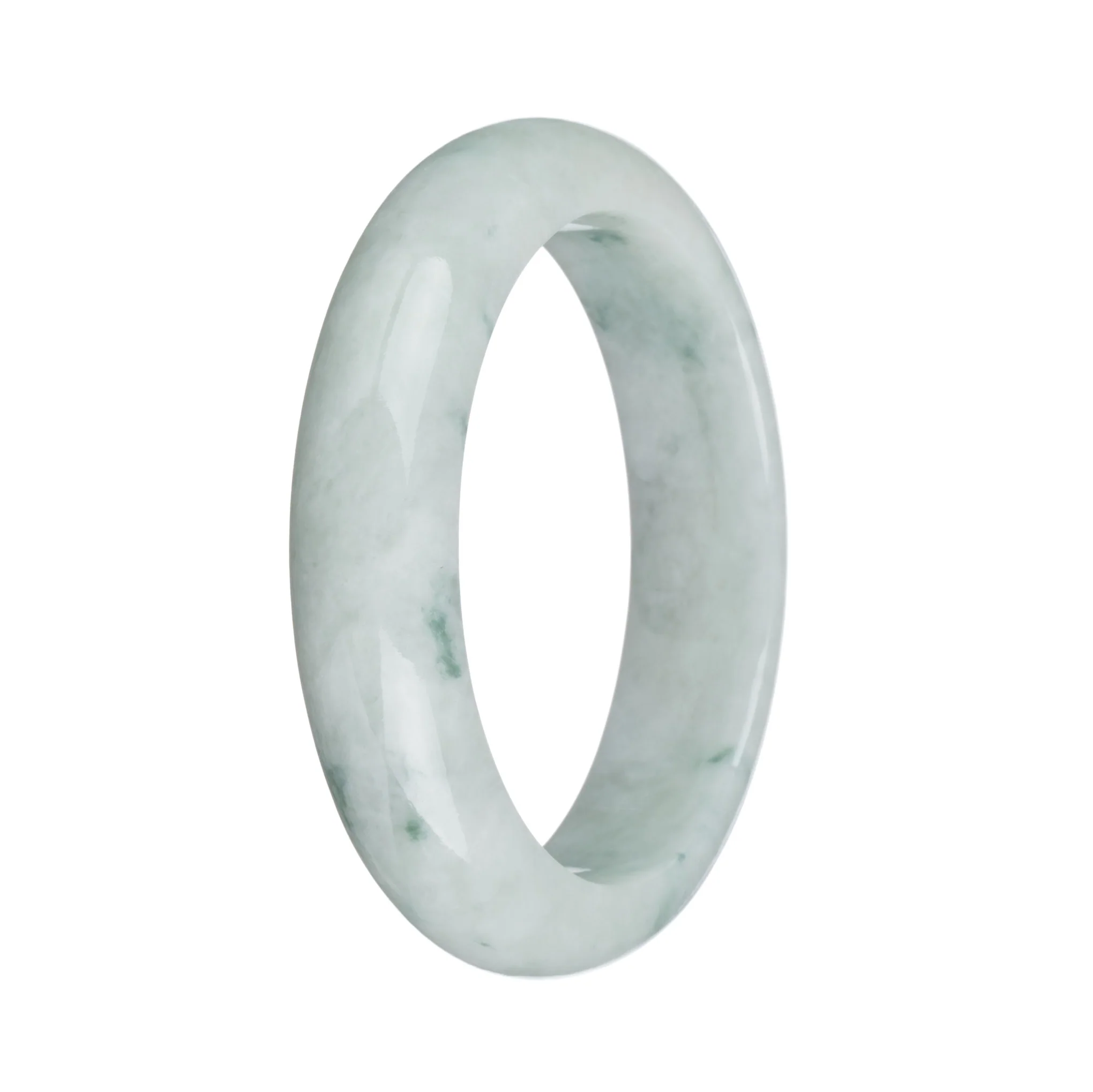 Genuine Grade A White with Green Pattern Jade Bracelet - 58mm Half Moon - Image 3