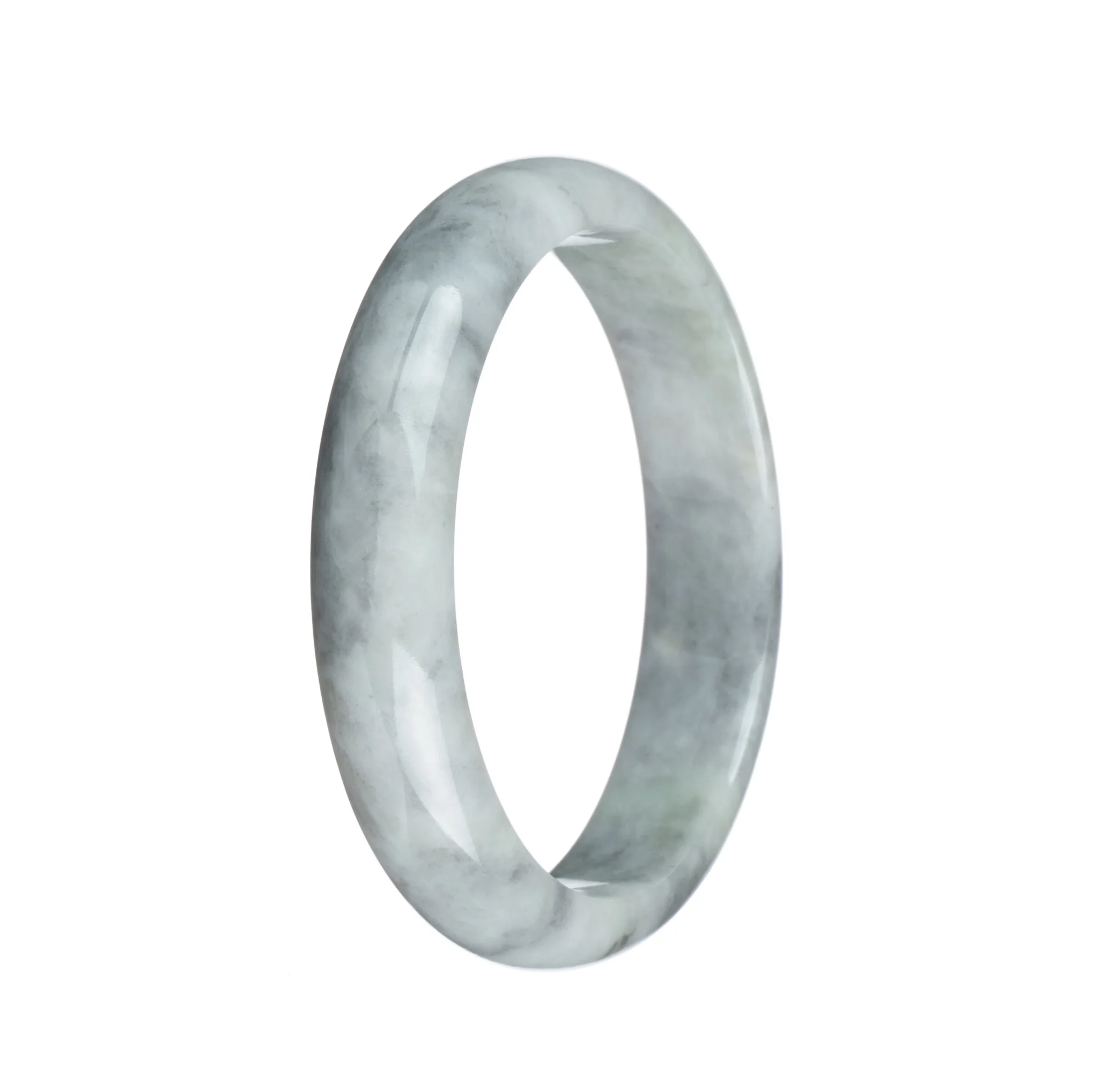 Certified Grade A Grey and White Jade Bracelet - 58mm Half Moon - Image 3