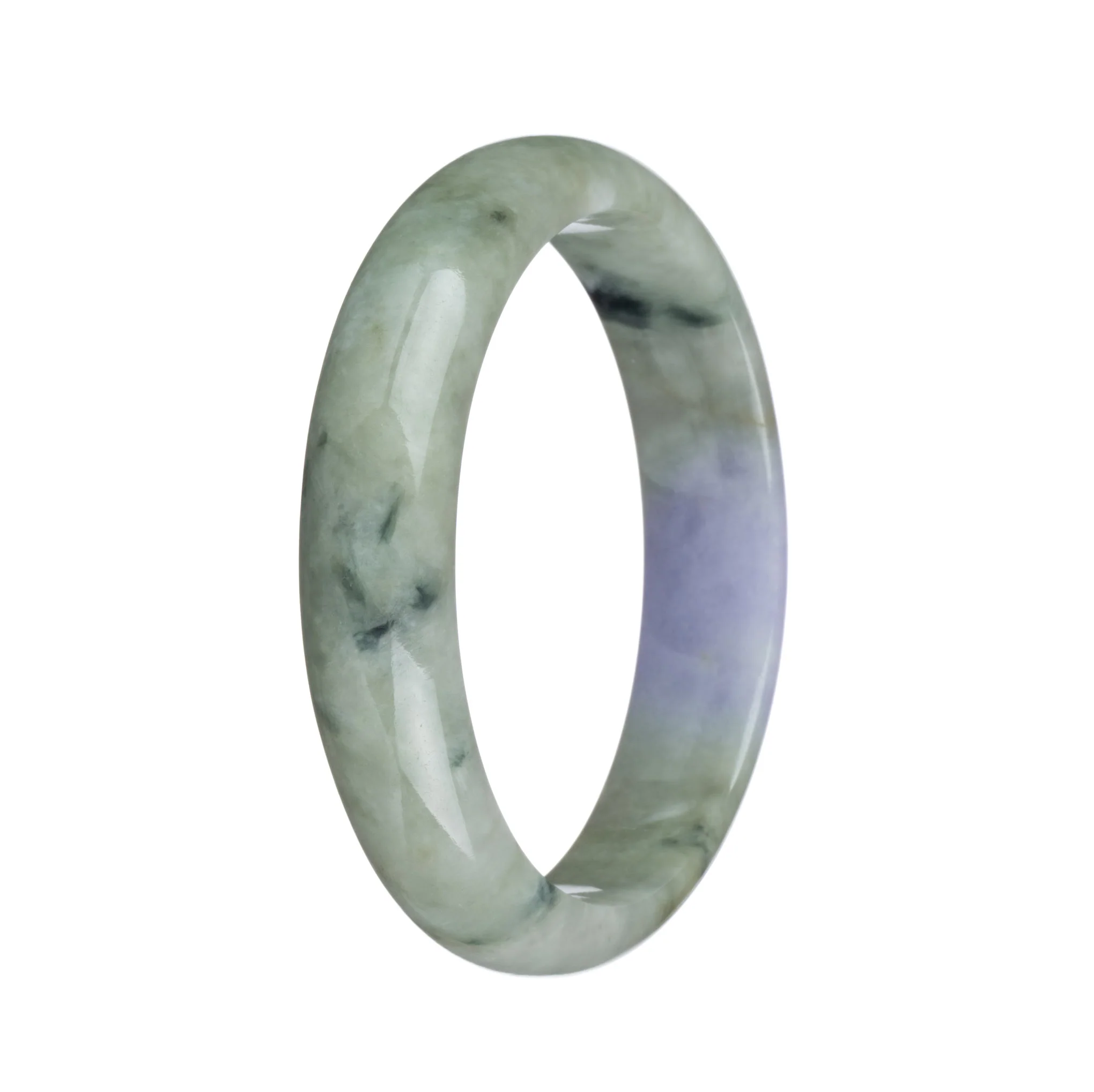 Certified Untreated Green and Lavender with Dark Green Patterns Burma Jade Bangle - 59mm Half Moon - Image 2