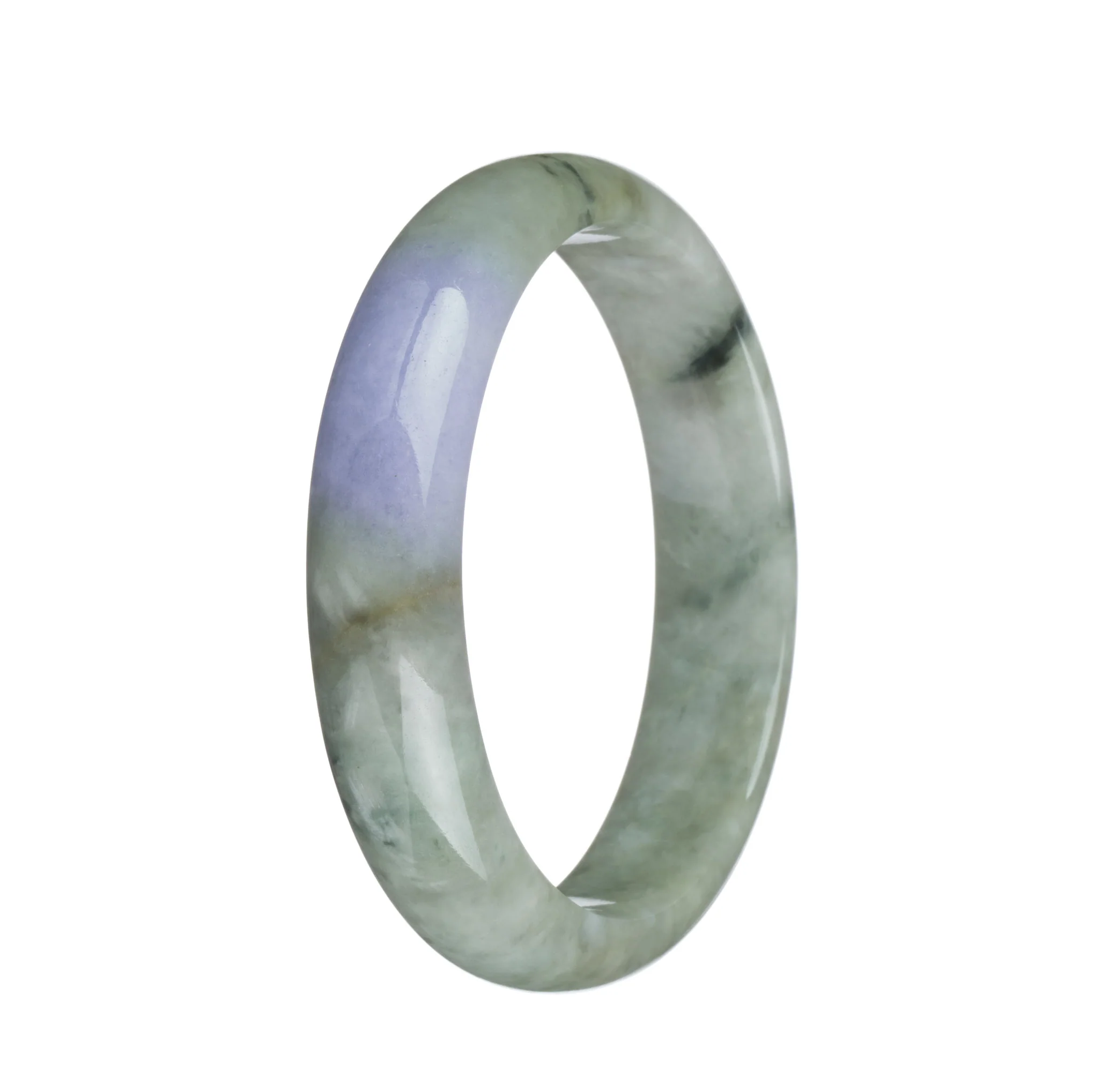 Certified Untreated Green and Lavender with Dark Green Patterns Burma Jade Bangle - 59mm Half Moon - Image 3