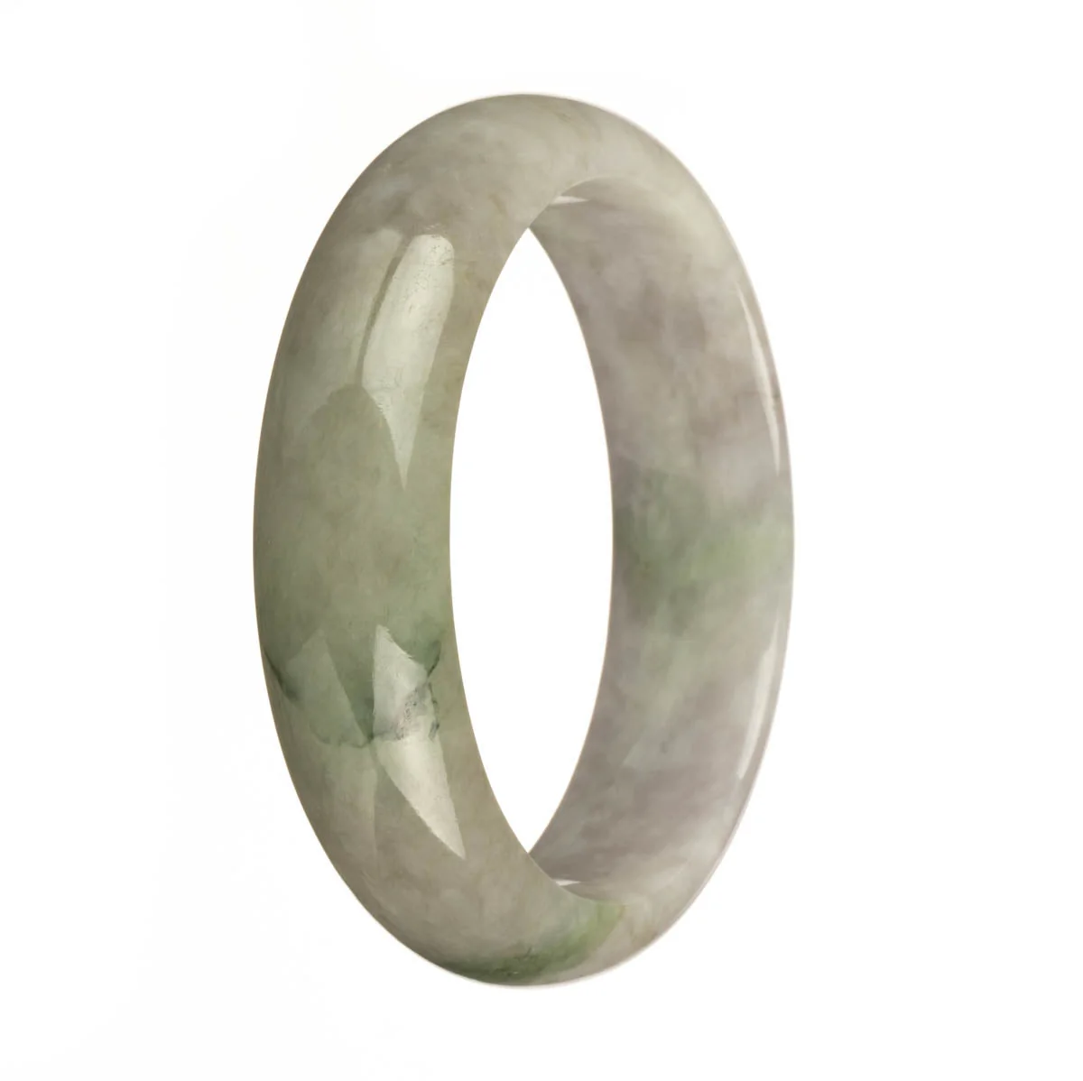 Certified Untreated Lavender with Green Pattern Traditional Jade Bangle - 62mm Half Moon
