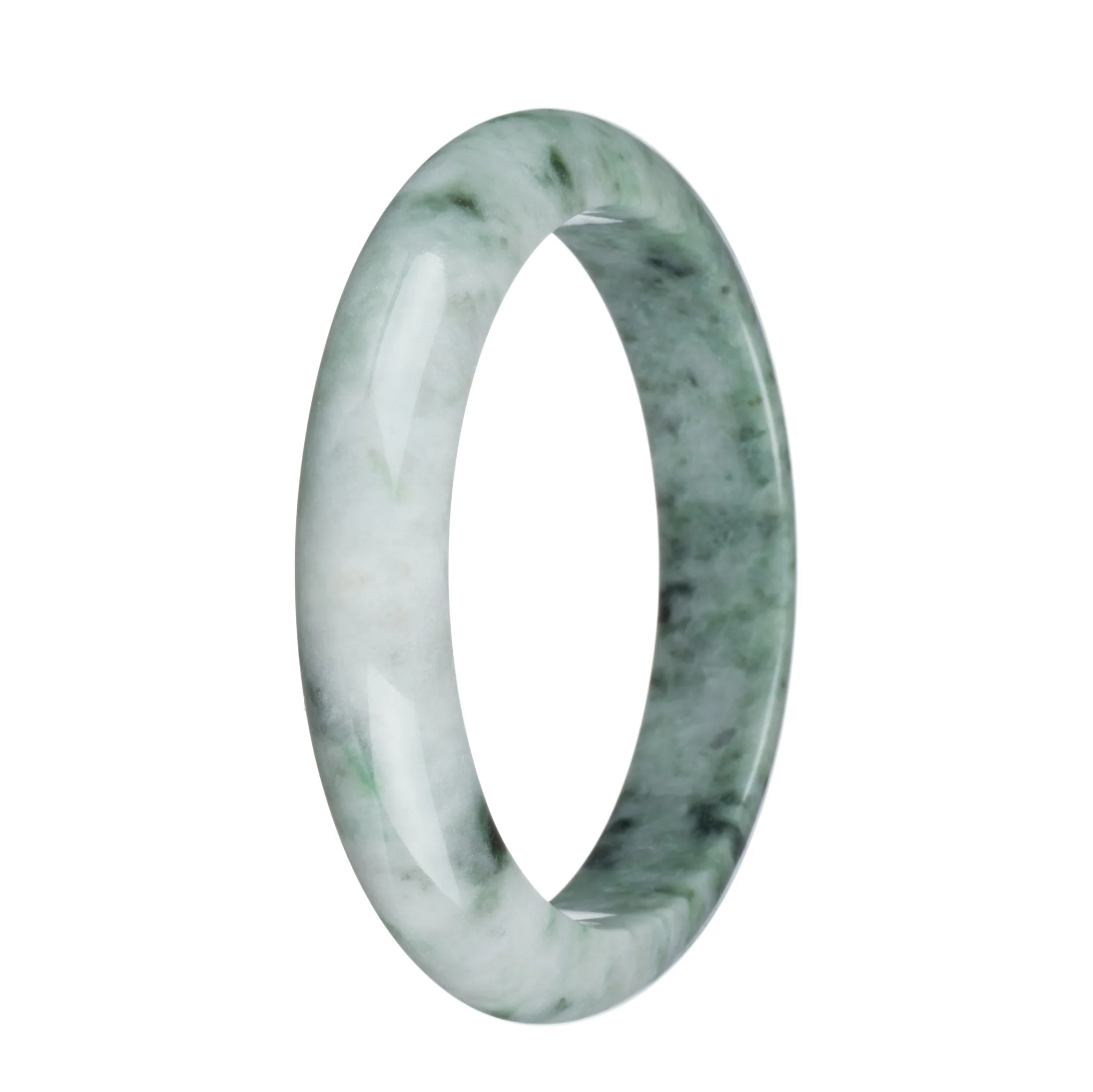 Authentic Natural Pale Green with Green Pattern Jade Bangle Bracelet - 63mm Half Moon - Image 2
