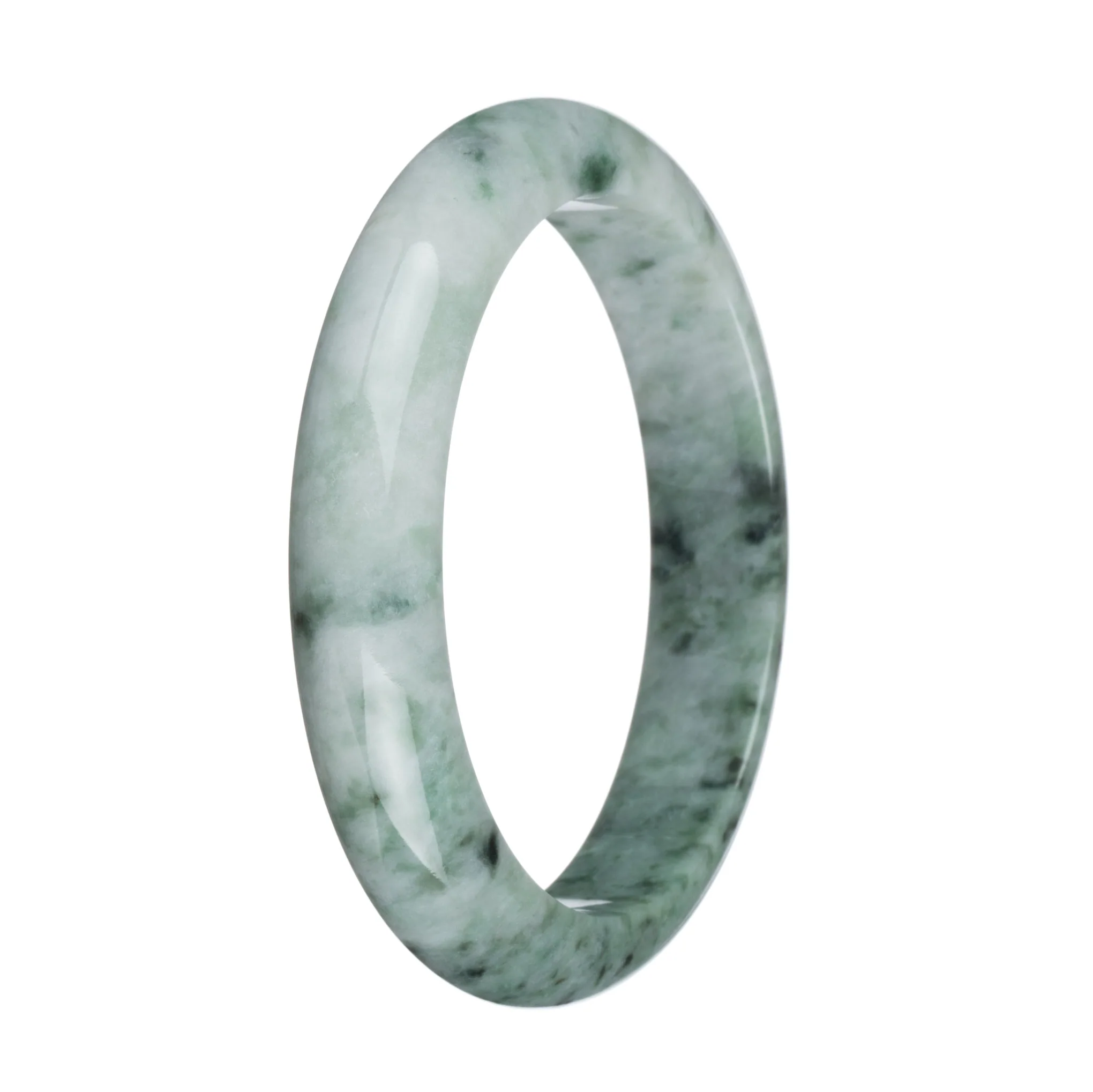 Authentic Natural Pale Green with Green Pattern Jade Bangle Bracelet - 63mm Half Moon - Image 3