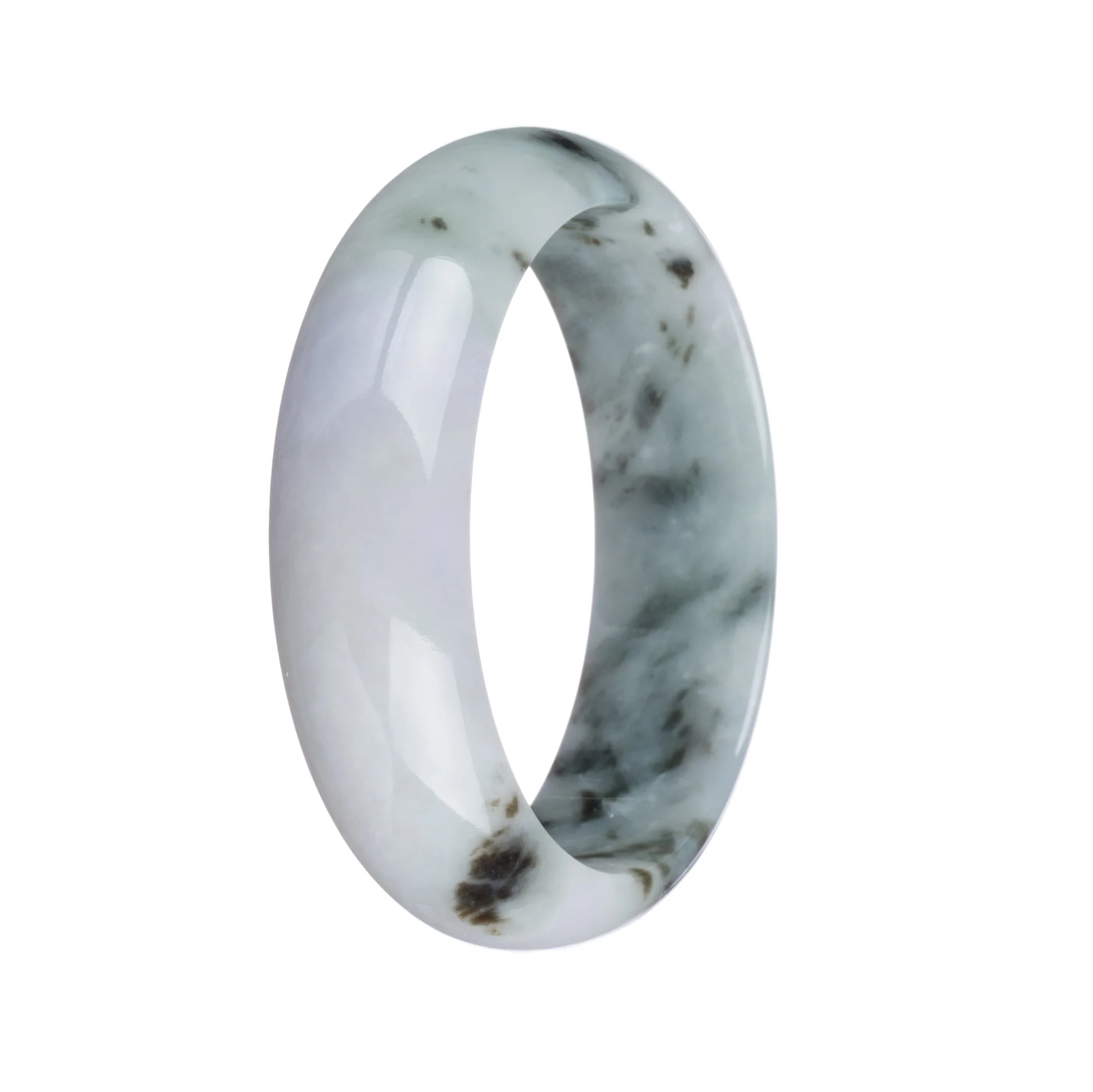 Genuine Untreated Green and White with Dark Green Patterns Burma Jade Bracelet - 57mm Half Moon - Image 2