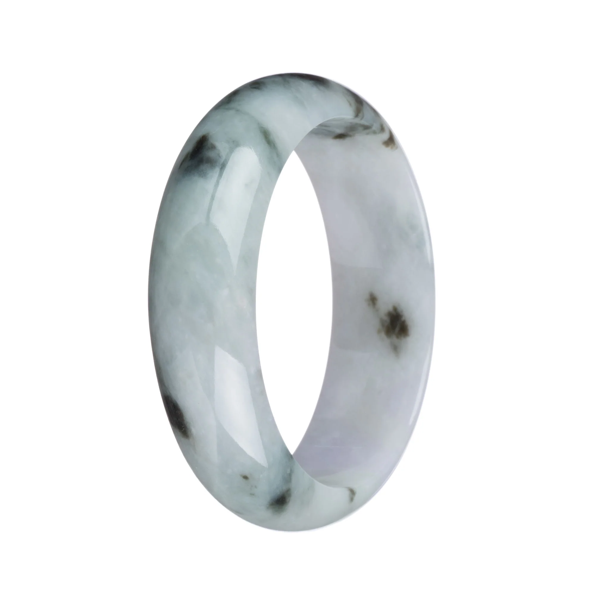 Genuine Untreated Green and White with Dark Green Patterns Burma Jade Bracelet - 57mm Half Moon - Image 3