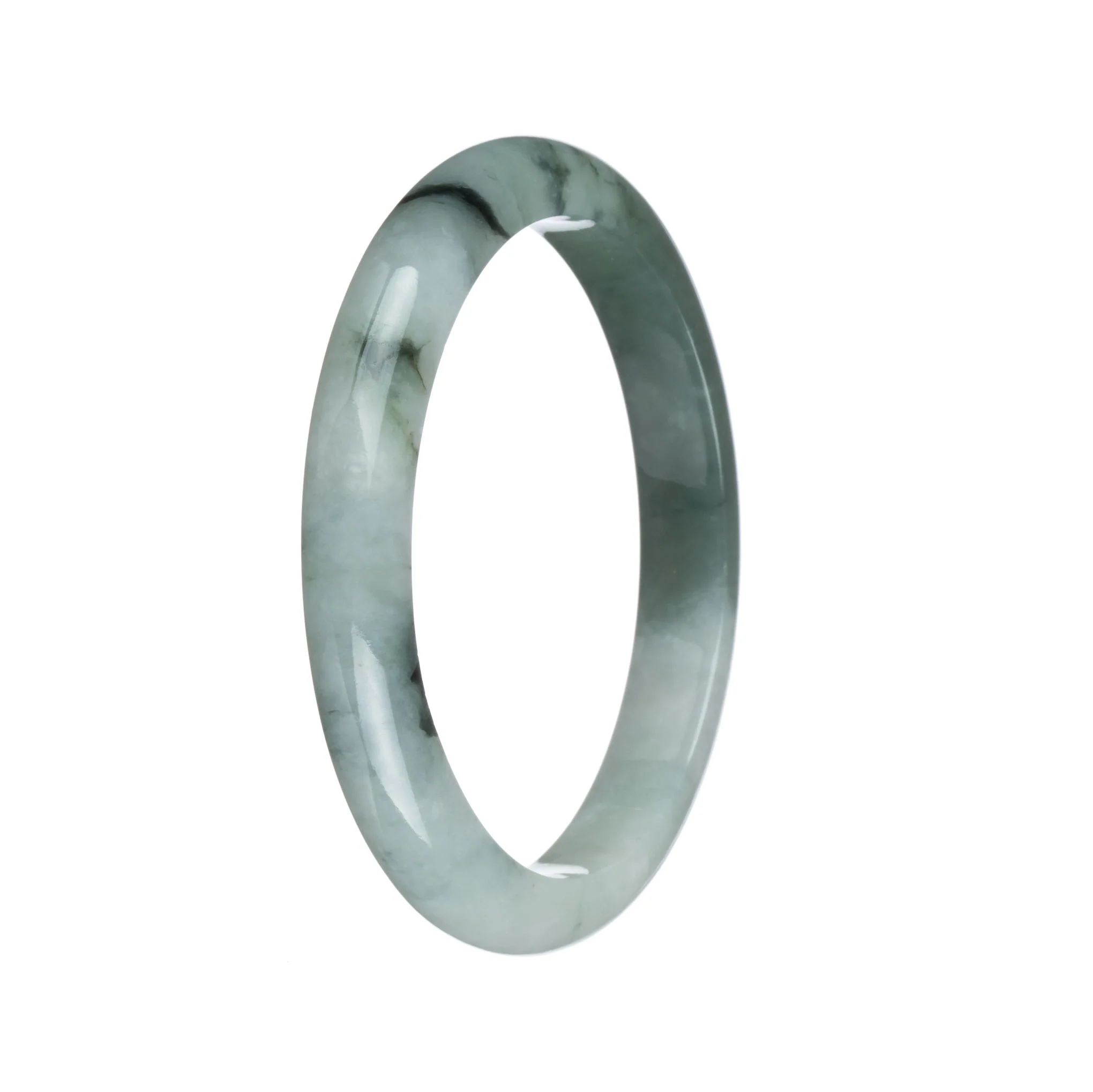 Genuine Natural Green with Dark Green Pattern Burmese Jade Bracelet - 58mm Semi Round - Image 2