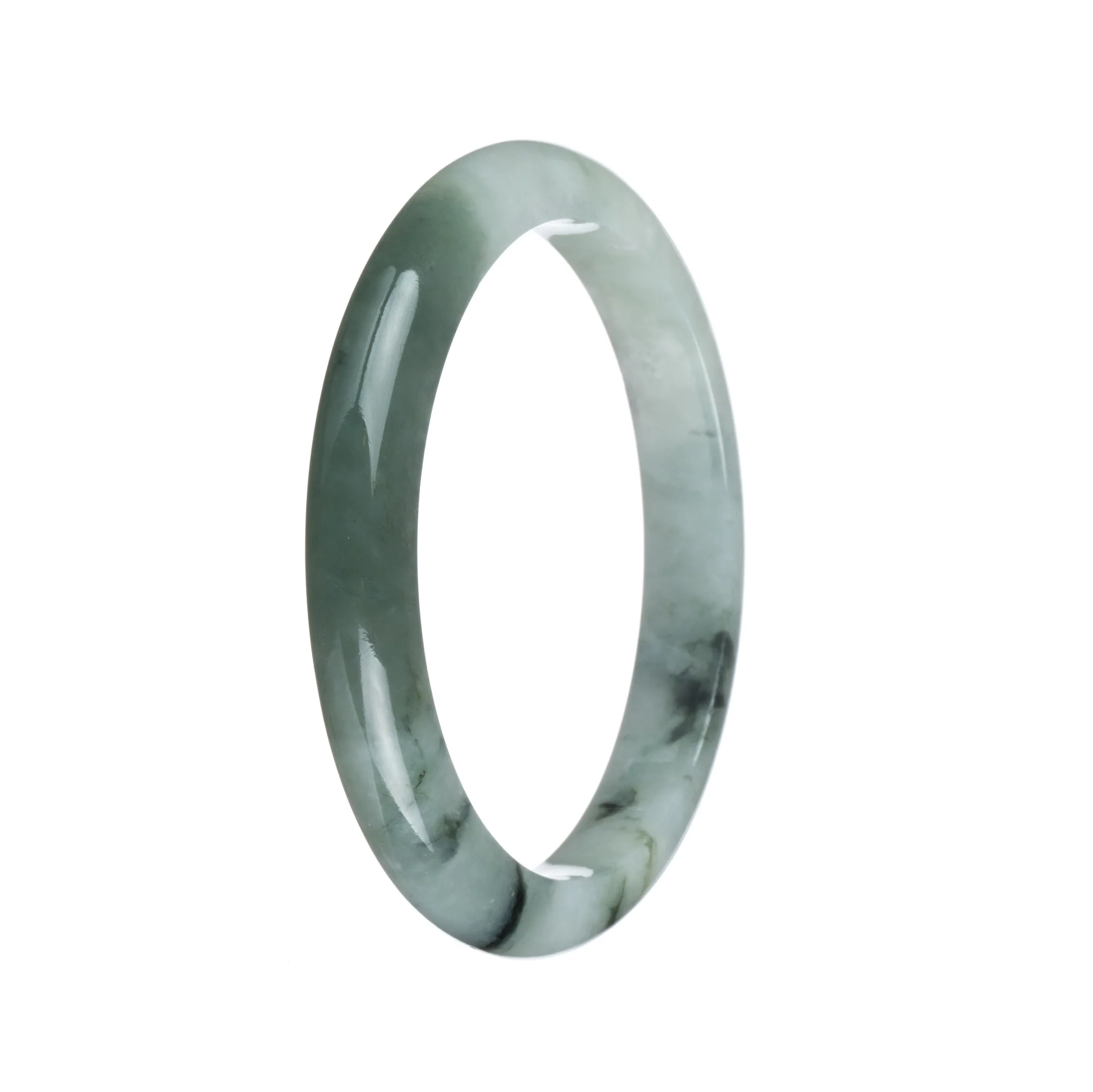 Genuine Natural Green with Dark Green Pattern Burmese Jade Bracelet - 58mm Semi Round - Image 3