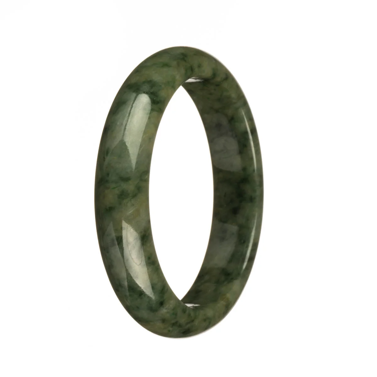 Certified Untreated Olive Green with Green Pattern Burmese Jade Bangle Bracelet - 58mm Half Moon - Image 2