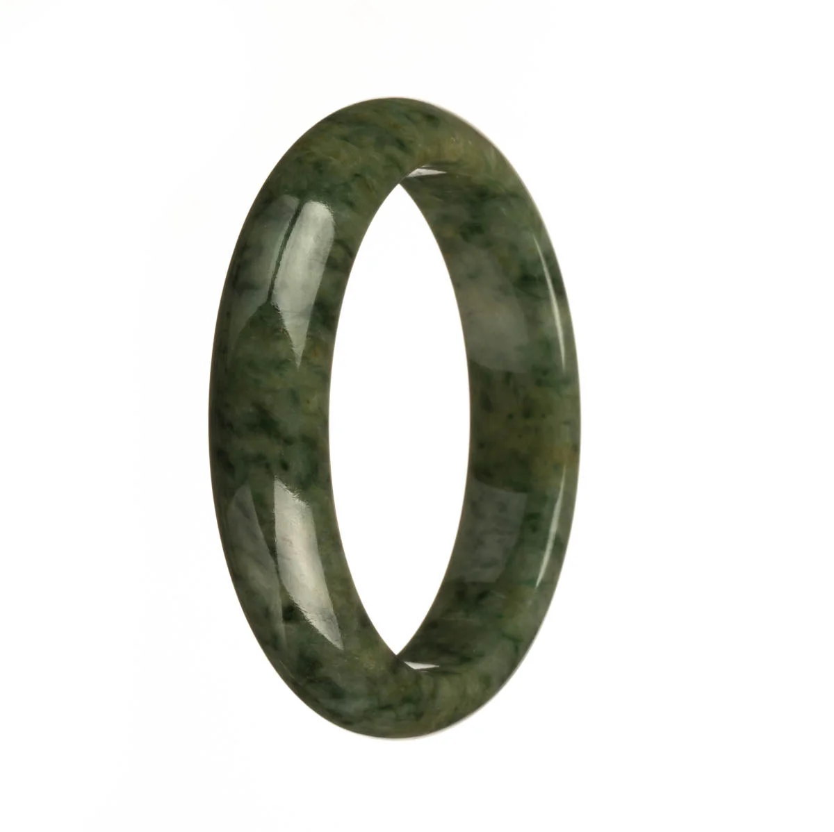 Certified Untreated Olive Green with Green Pattern Burmese Jade Bangle Bracelet - 58mm Half Moon - Image 3