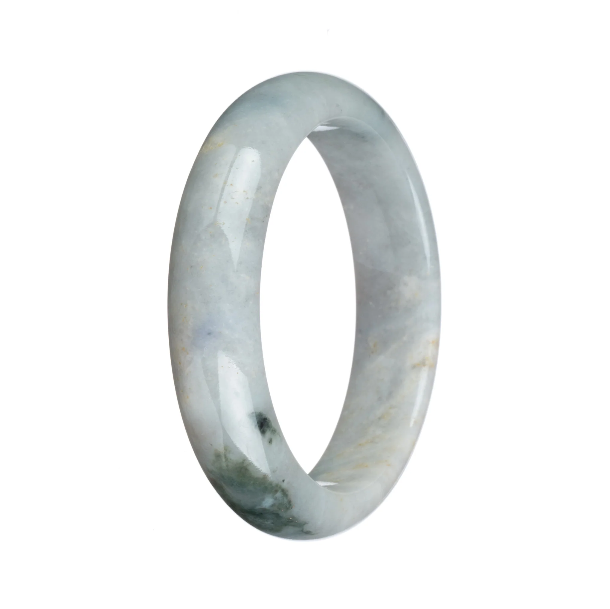 Authentic Grade A White with Dark Green Patterns and Red Spots Traditional Jade Bracelet - 57mm Half Moon - Image 2