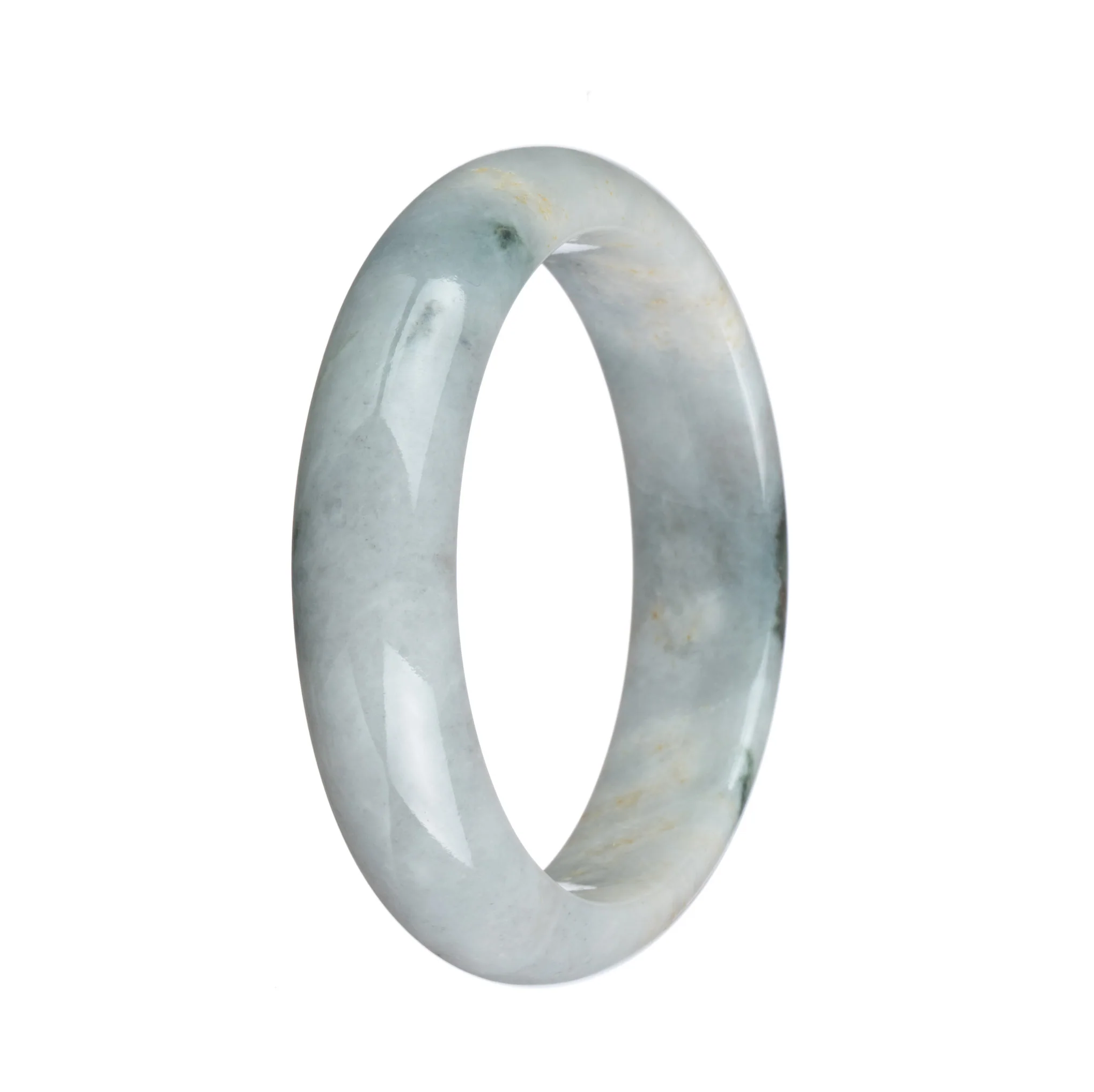 Authentic Grade A White with Dark Green Patterns and Red Spots Traditional Jade Bracelet - 57mm Half Moon - Image 3