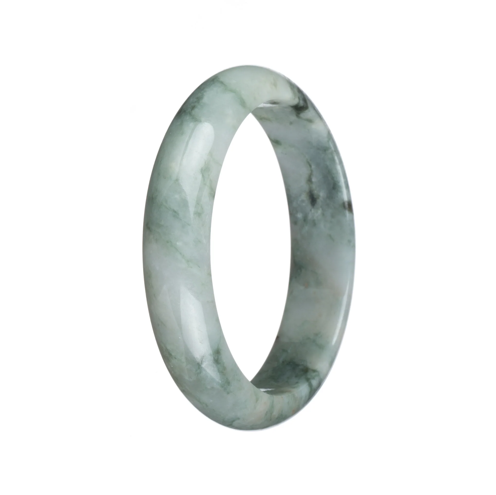 Real Grade A White with Green Patterns Jadeite Jade Bangle Bracelet - 56mm Half Moon - Image 2