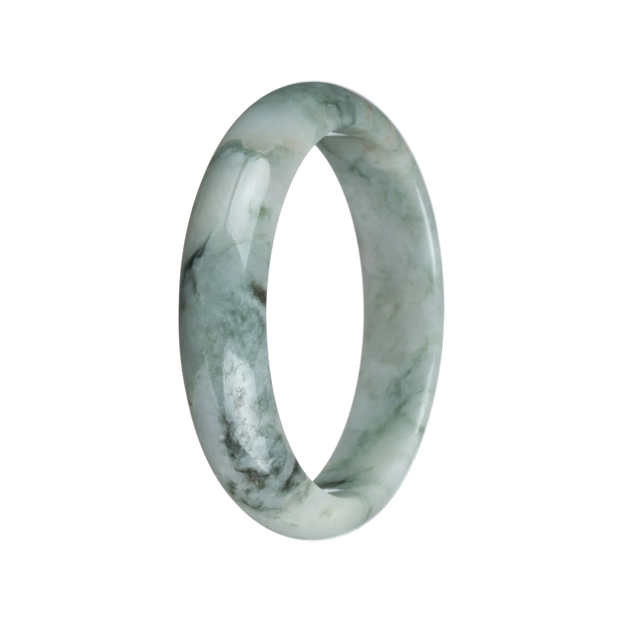 Real Grade A White with Green Patterns Jadeite Jade Bangle Bracelet - 56mm Half Moon - Image 3