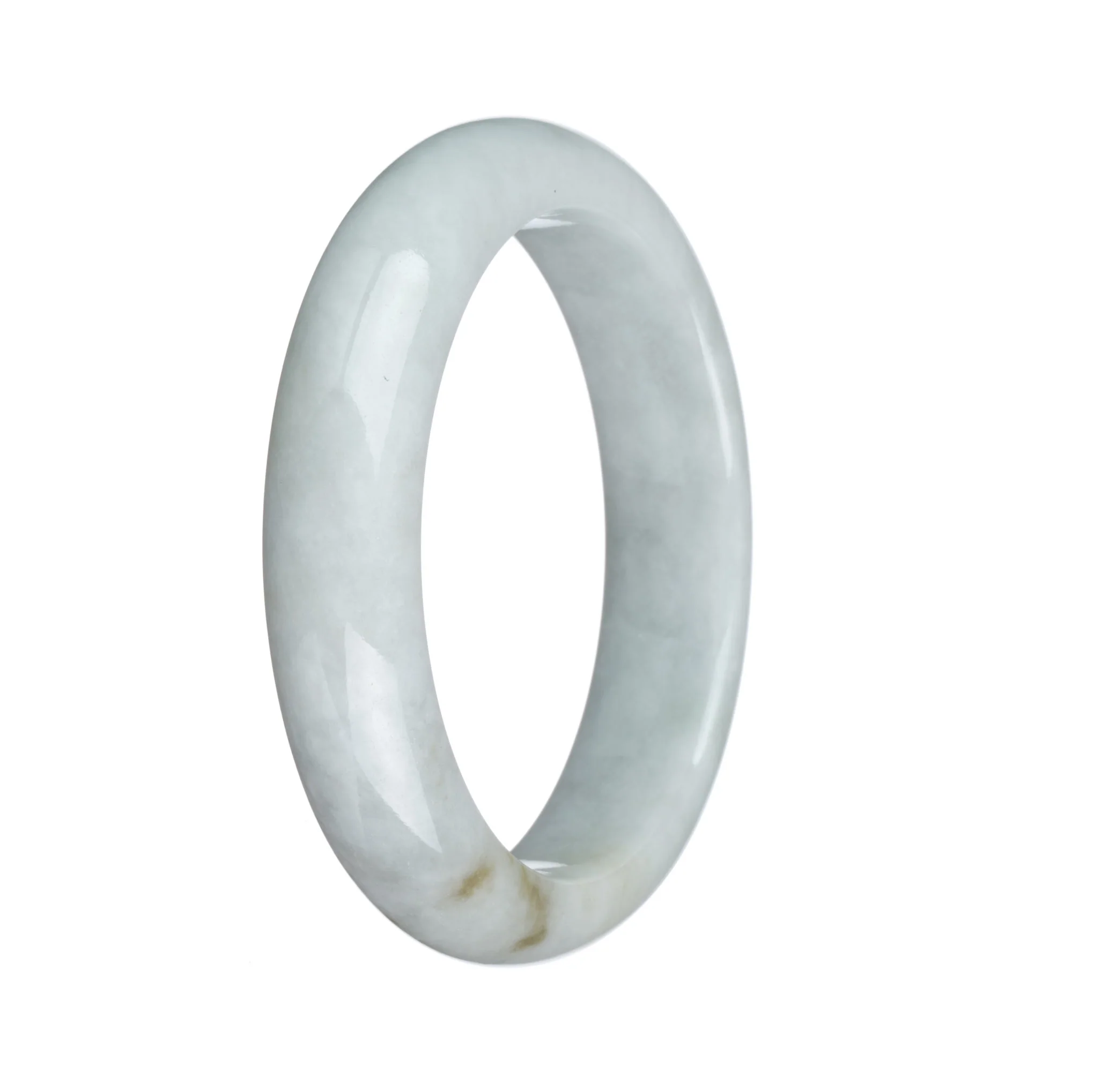 Genuine Grade A Greyish White with Brown Patches Traditional Jade Bangle Bracelet - 58mm Half Moon - Image 2