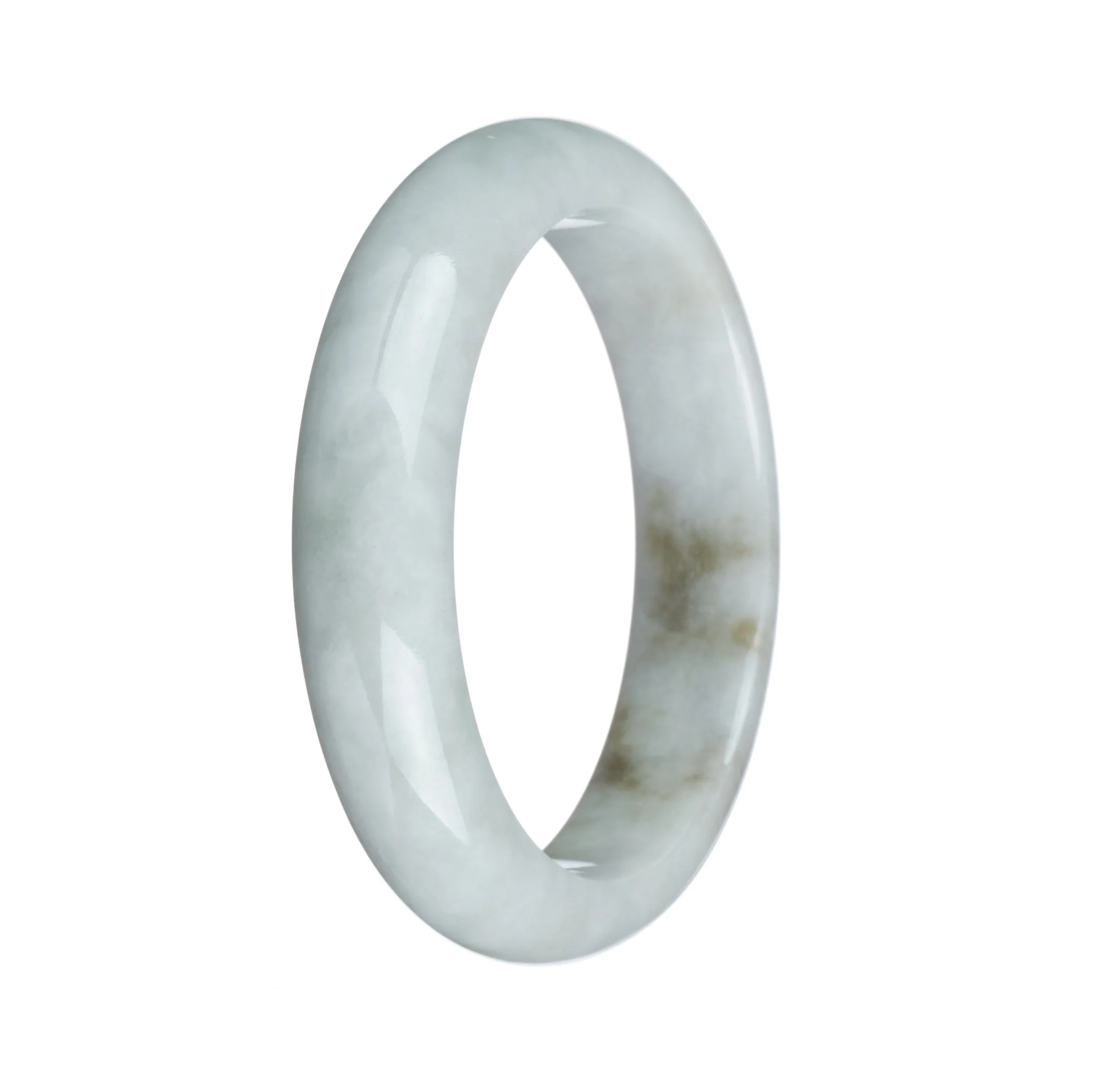 Genuine Grade A Greyish White with Brown Patches Traditional Jade Bangle Bracelet - 58mm Half Moon - Image 3