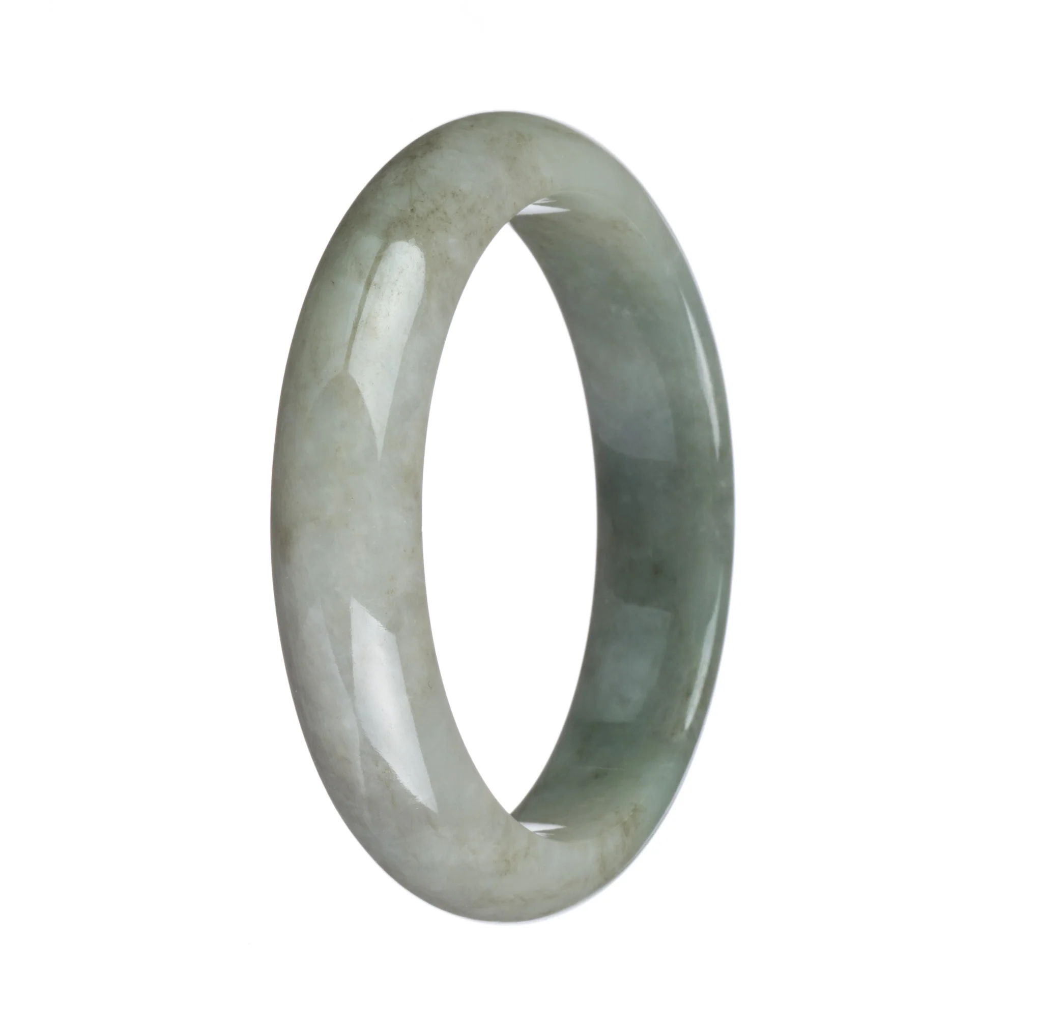 Genuine Untreated Green and Grey Jadeite Jade Bangle - 59mm Half Moon - Image 2