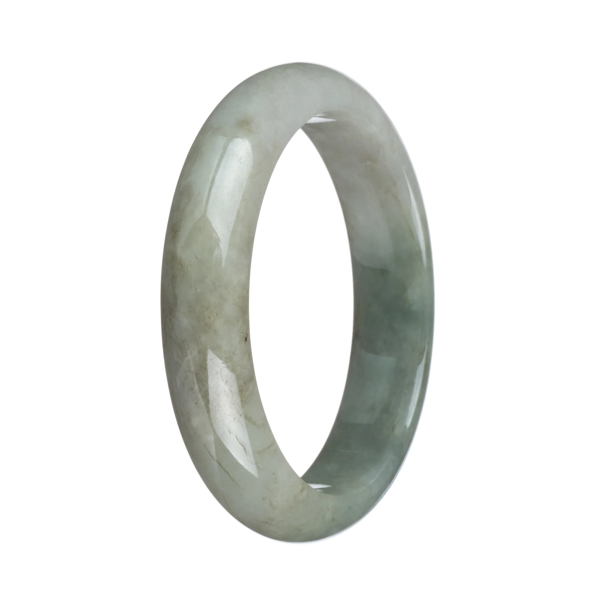 Genuine Untreated Green and Grey Jadeite Jade Bangle - 59mm Half Moon - Image 3