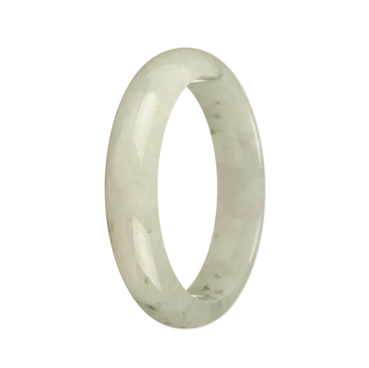Certified Type A Icy White with Grey Specks Burma Jade Bangle Bracelet - 57mm Half Moon