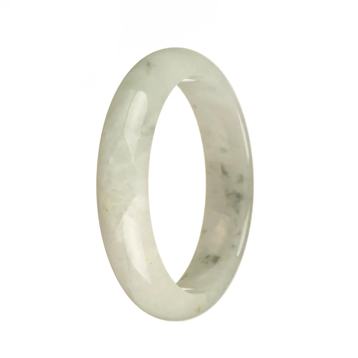 Certified Type A Icy White with Grey Specks Burma Jade Bangle Bracelet - 57mm Half Moon - Image 2