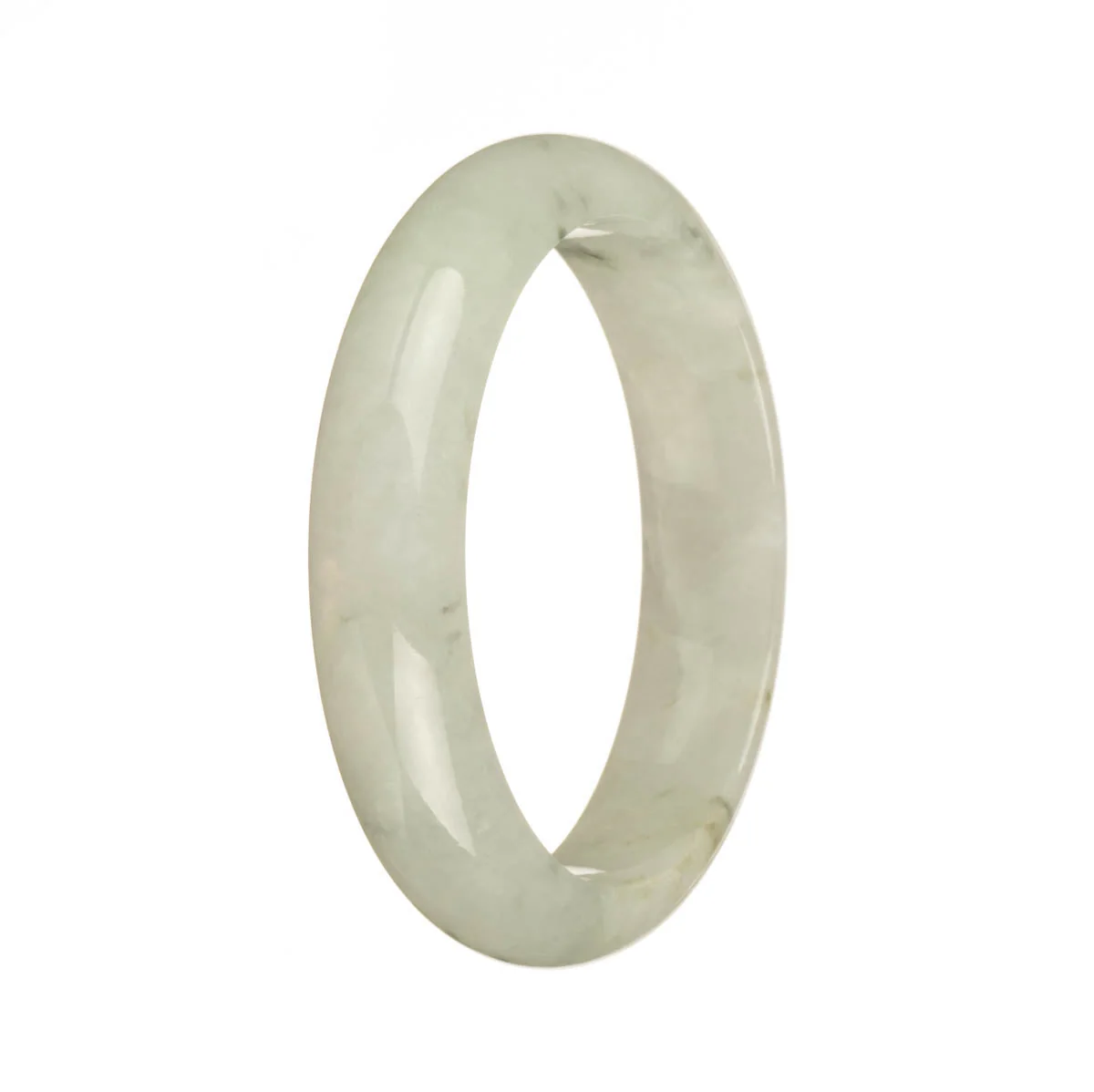 Certified Type A Icy White with Grey Specks Burma Jade Bangle Bracelet - 57mm Half Moon - Image 3