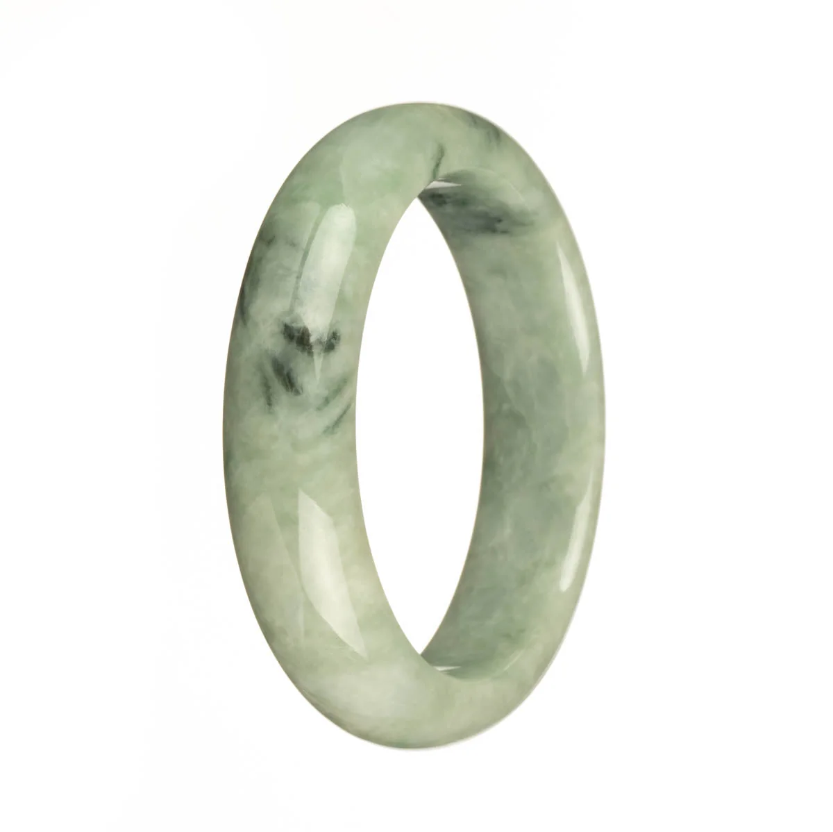Genuine Grade A Green with Dark Green Patterns and Apple Green Spots Burma Jade Bracelet - 57mm Half Moon