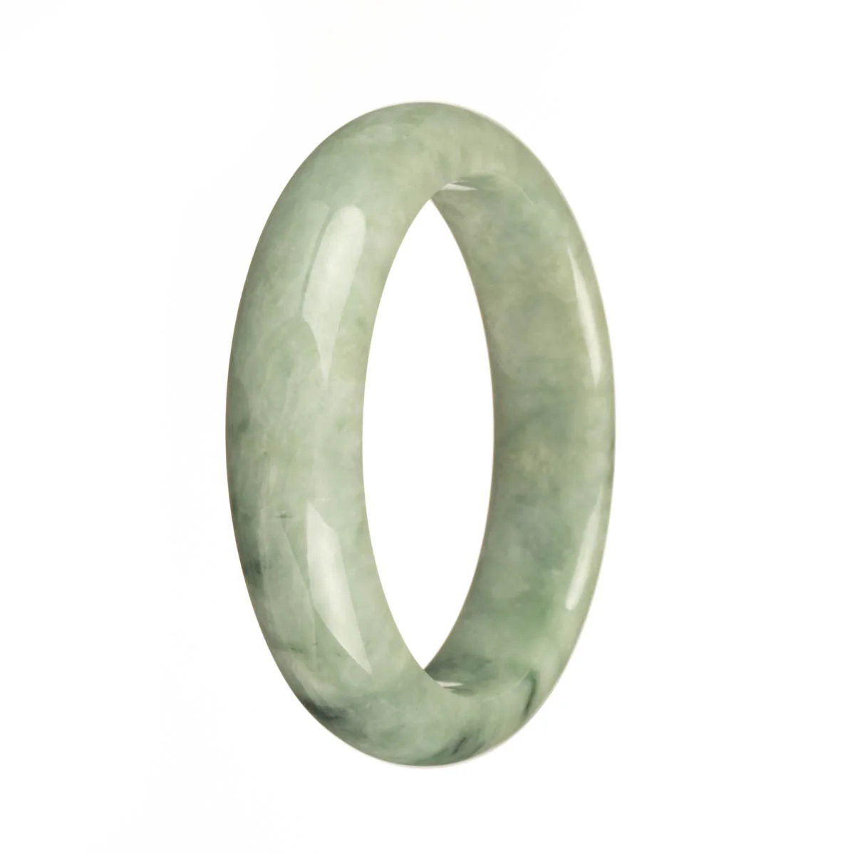 Genuine Grade A Green with Dark Green Patterns and Apple Green Spots Burma Jade Bracelet - 57mm Half Moon - Image 2