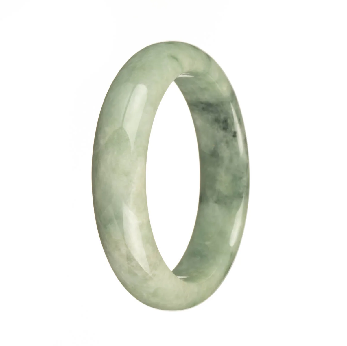 Genuine Grade A Green with Dark Green Patterns and Apple Green Spots Burma Jade Bracelet - 57mm Half Moon - Image 3