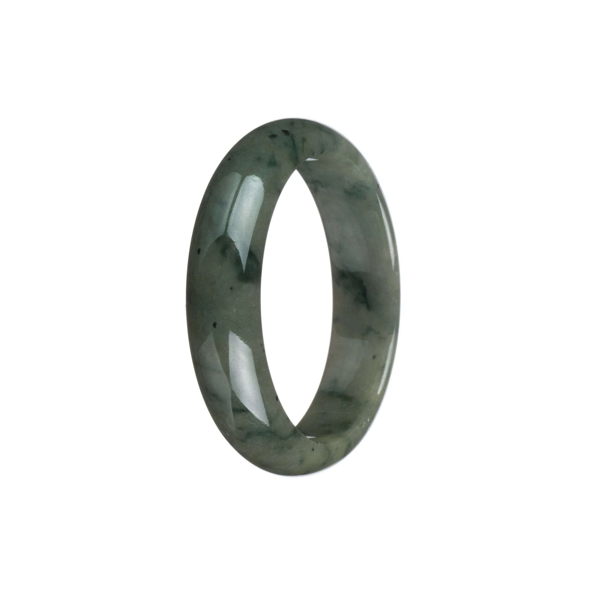Genuine Type A Green with Dark Green Patterns Jadeite Jade Bangle - 46mm Half Moon - Image 3