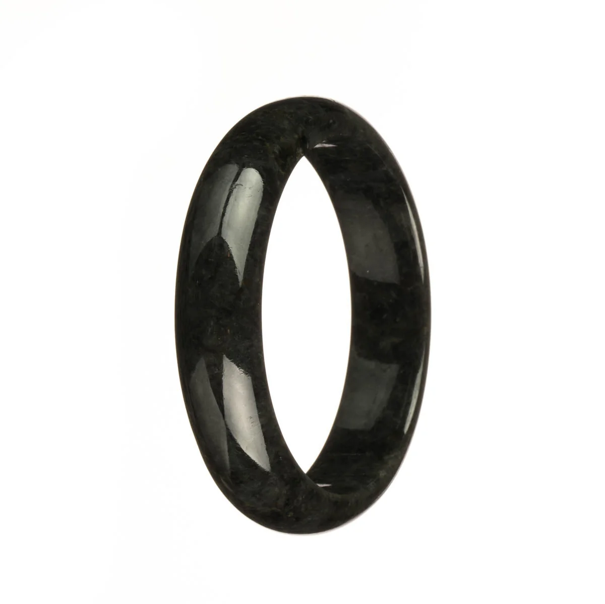 Genuine Grade A Black Traditional Jade Bangle Bracelet - 55mm Half Moon
