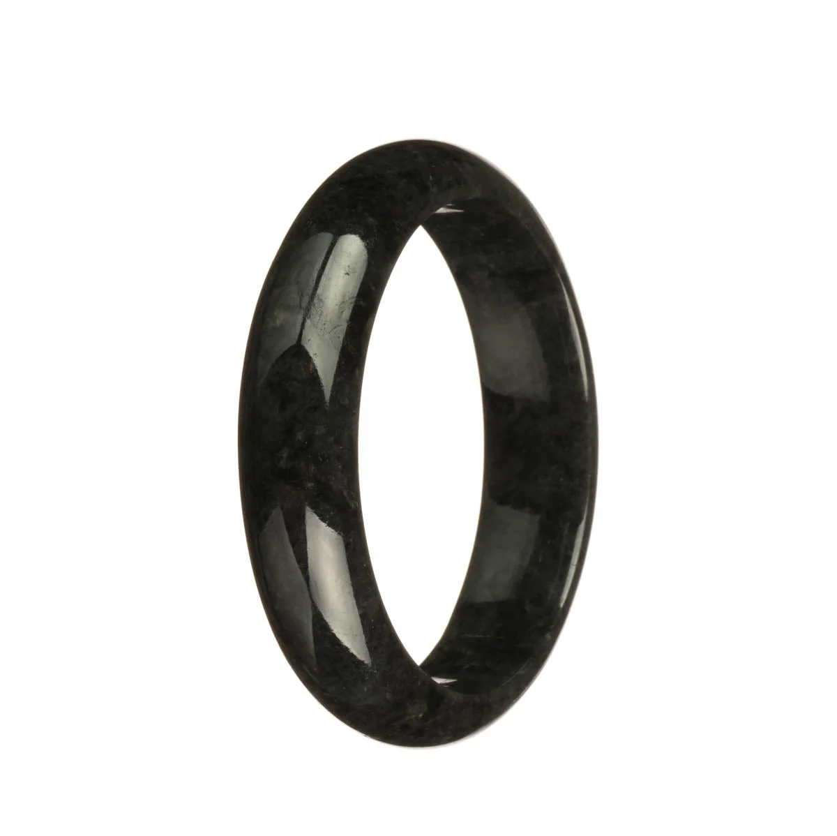 Genuine Grade A Black Traditional Jade Bangle Bracelet - 55mm Half Moon - Image 2