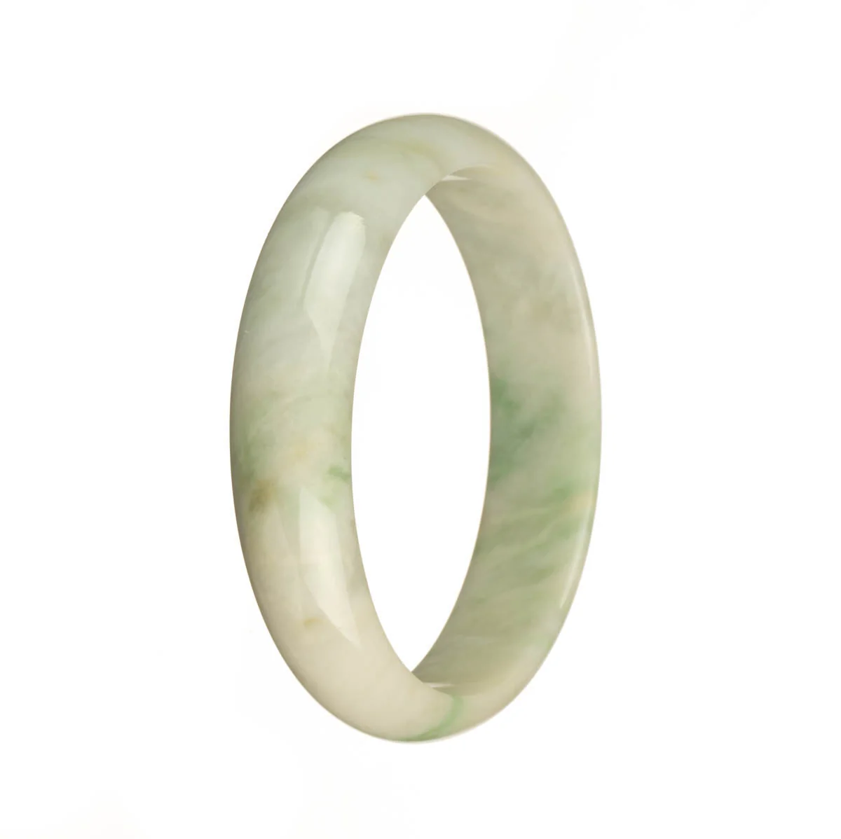 Genuine Natural White with Apple Green Patterns Burmese Jade Bangle - 59mm Half Moon - Image 2