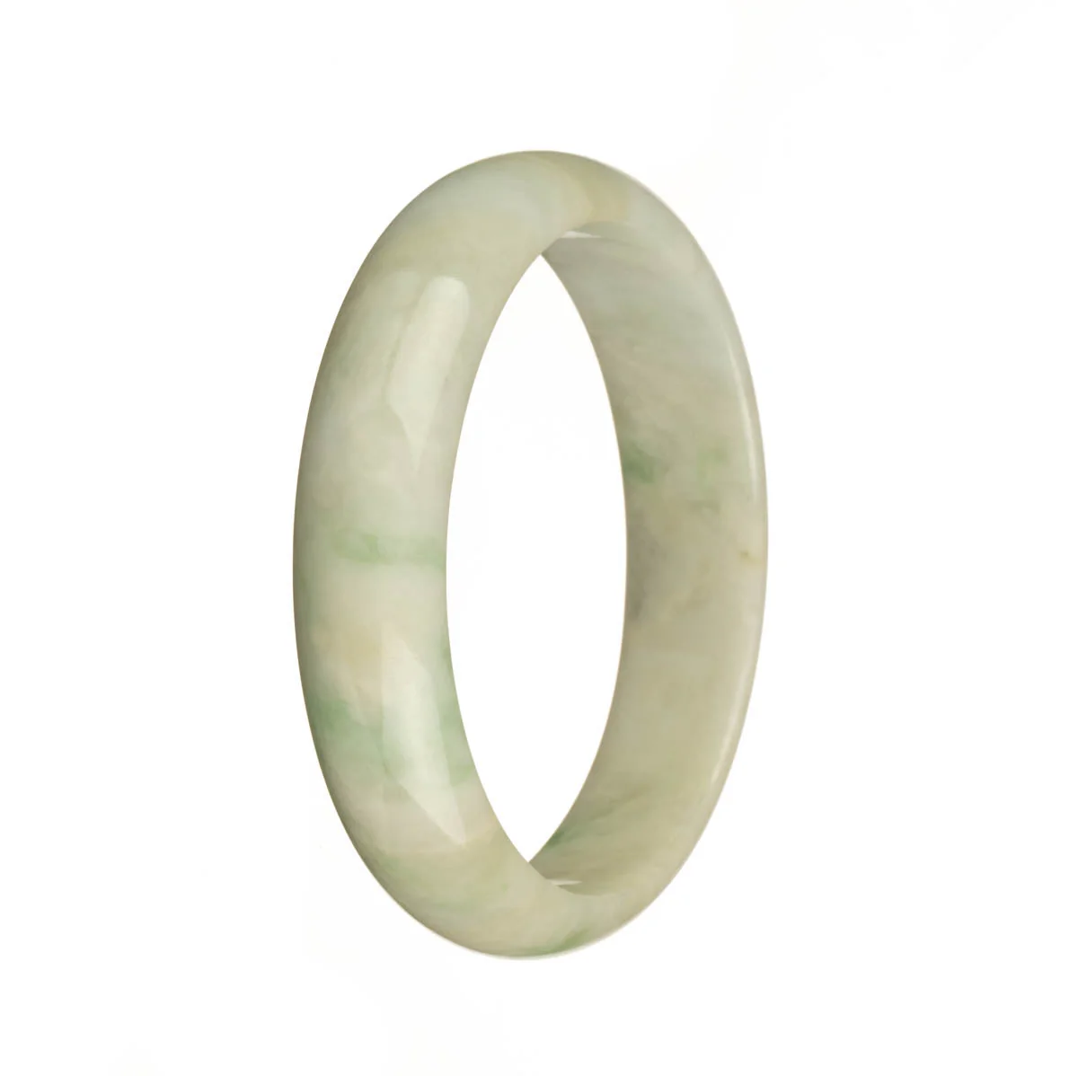 Genuine Natural White with Apple Green Patterns Burmese Jade Bangle - 59mm Half Moon - Image 3