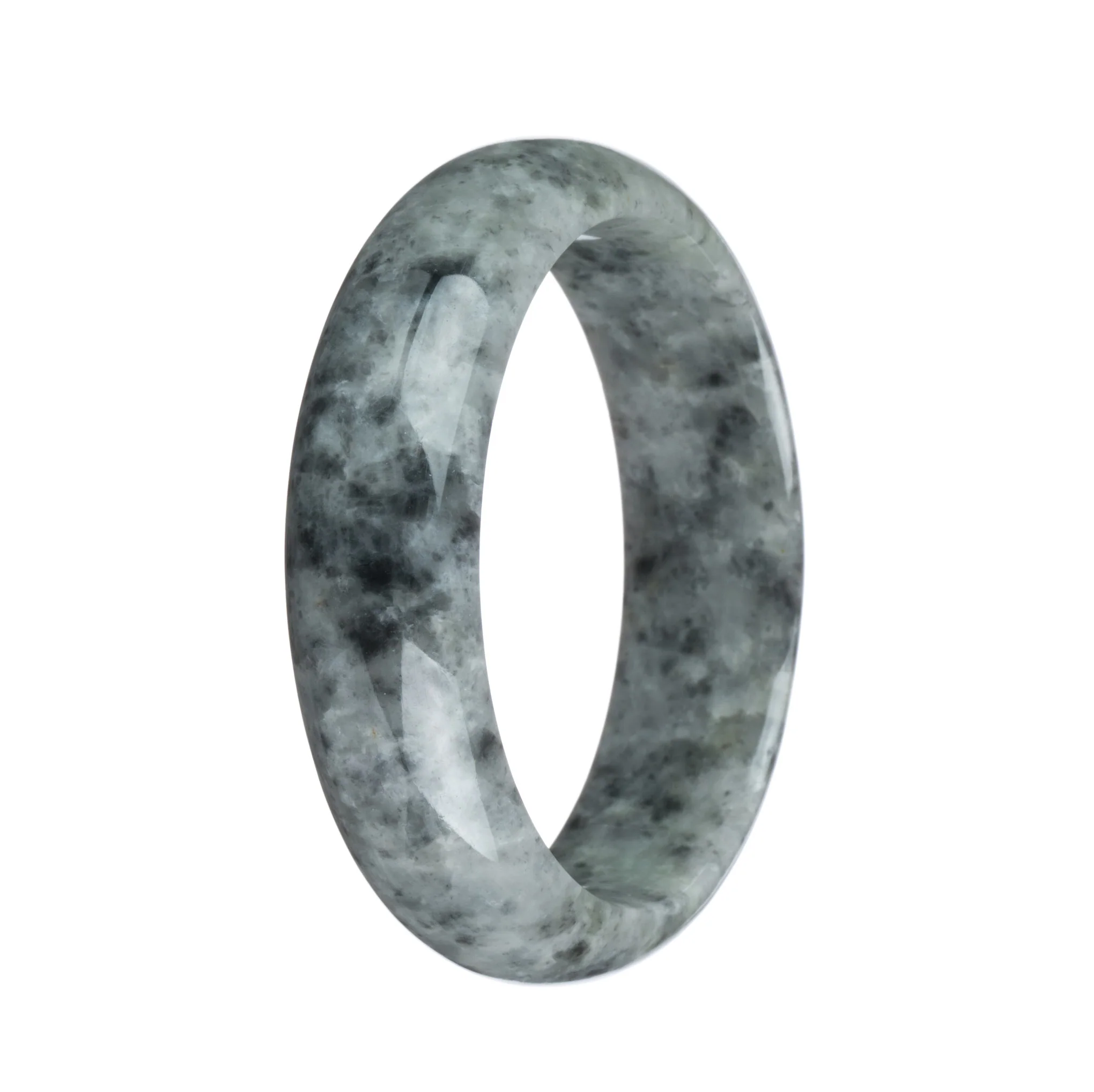 Genuine Grade A Grey Pattern Burmese Jade Bangle Bracelet - 59mm Half Moon - Image 2