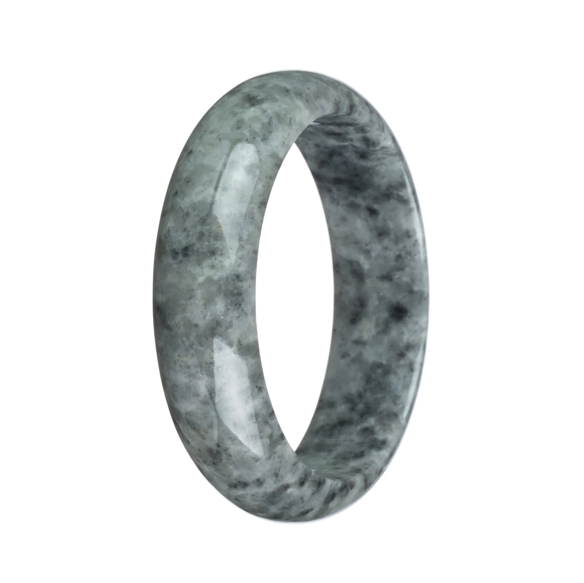 Genuine Grade A Grey Pattern Burmese Jade Bangle Bracelet - 59mm Half Moon - Image 3
